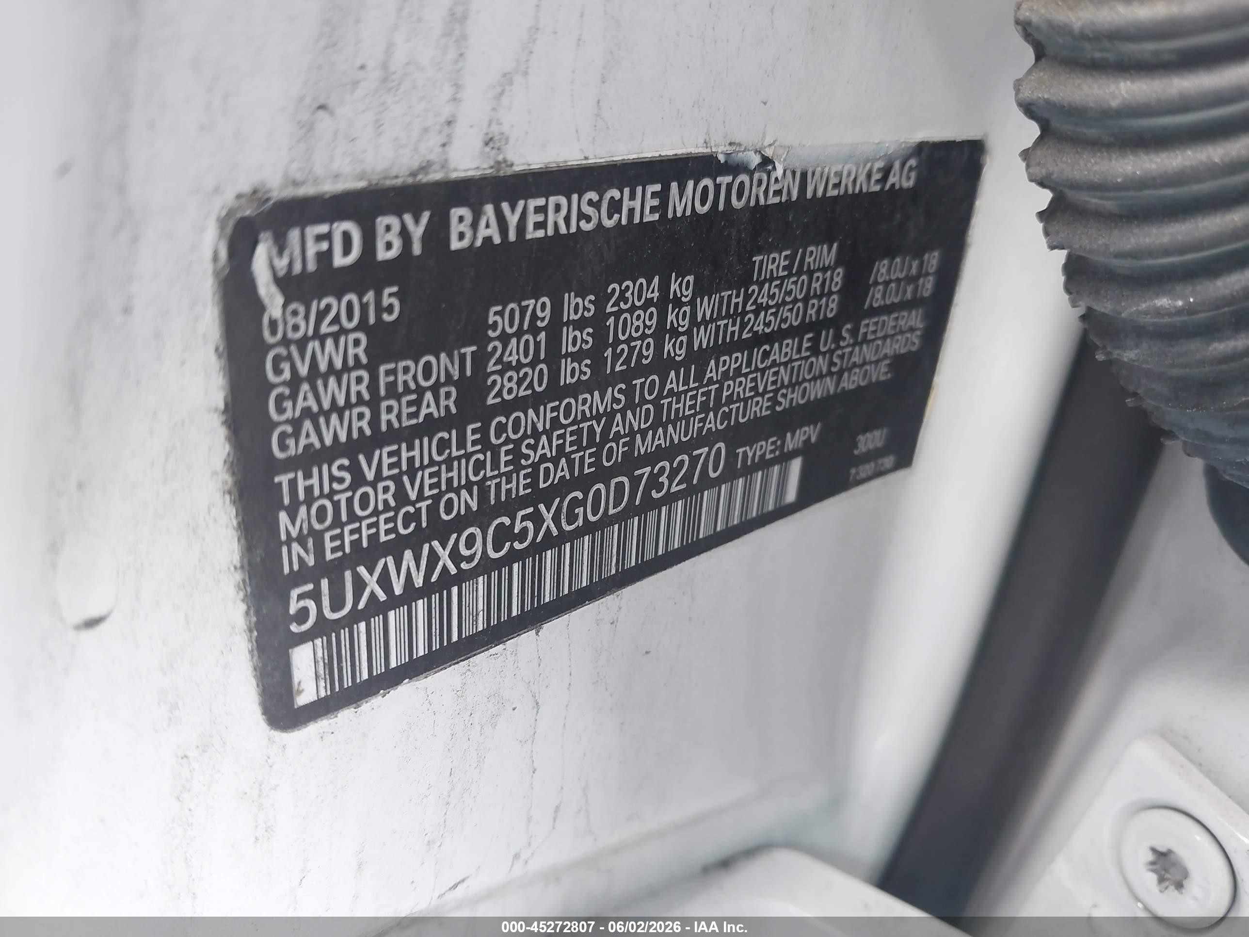 2016 Bmw X3 Xdrive28i Белый vin: 5UXWX9C5XG0D73270
