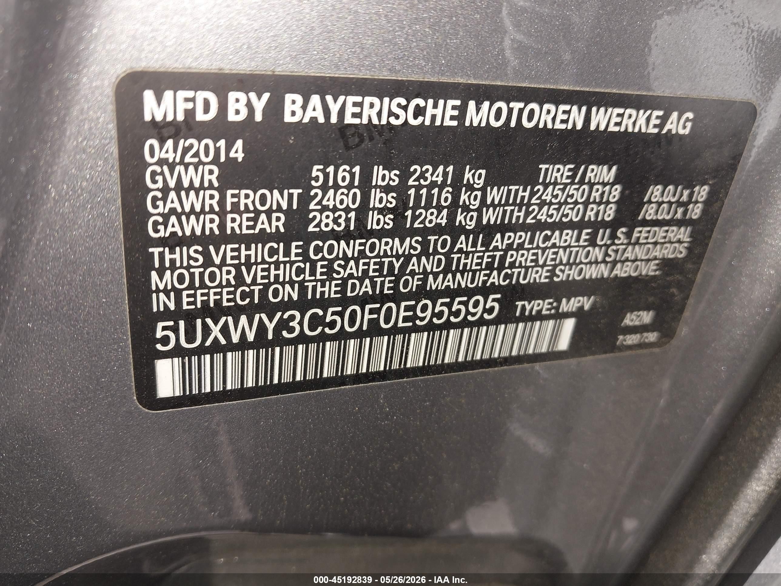 2015 Bmw X3 Xdrive28d Gray vin: 5UXWY3C50F0E95595