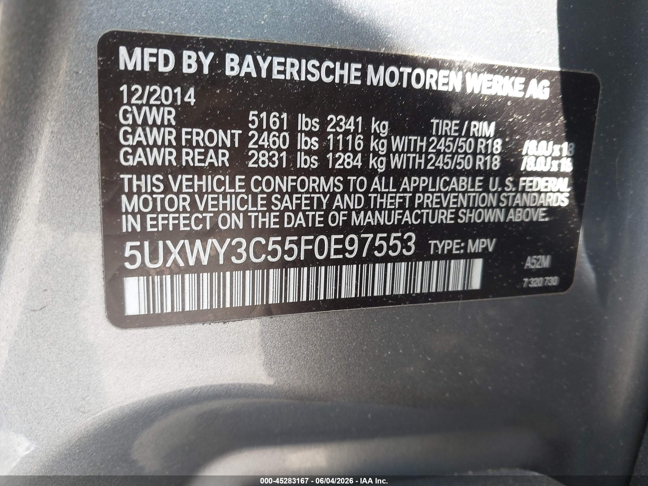 2015 Bmw X3 Xdrive28d Silver vin: 5UXWY3C55F0E97553