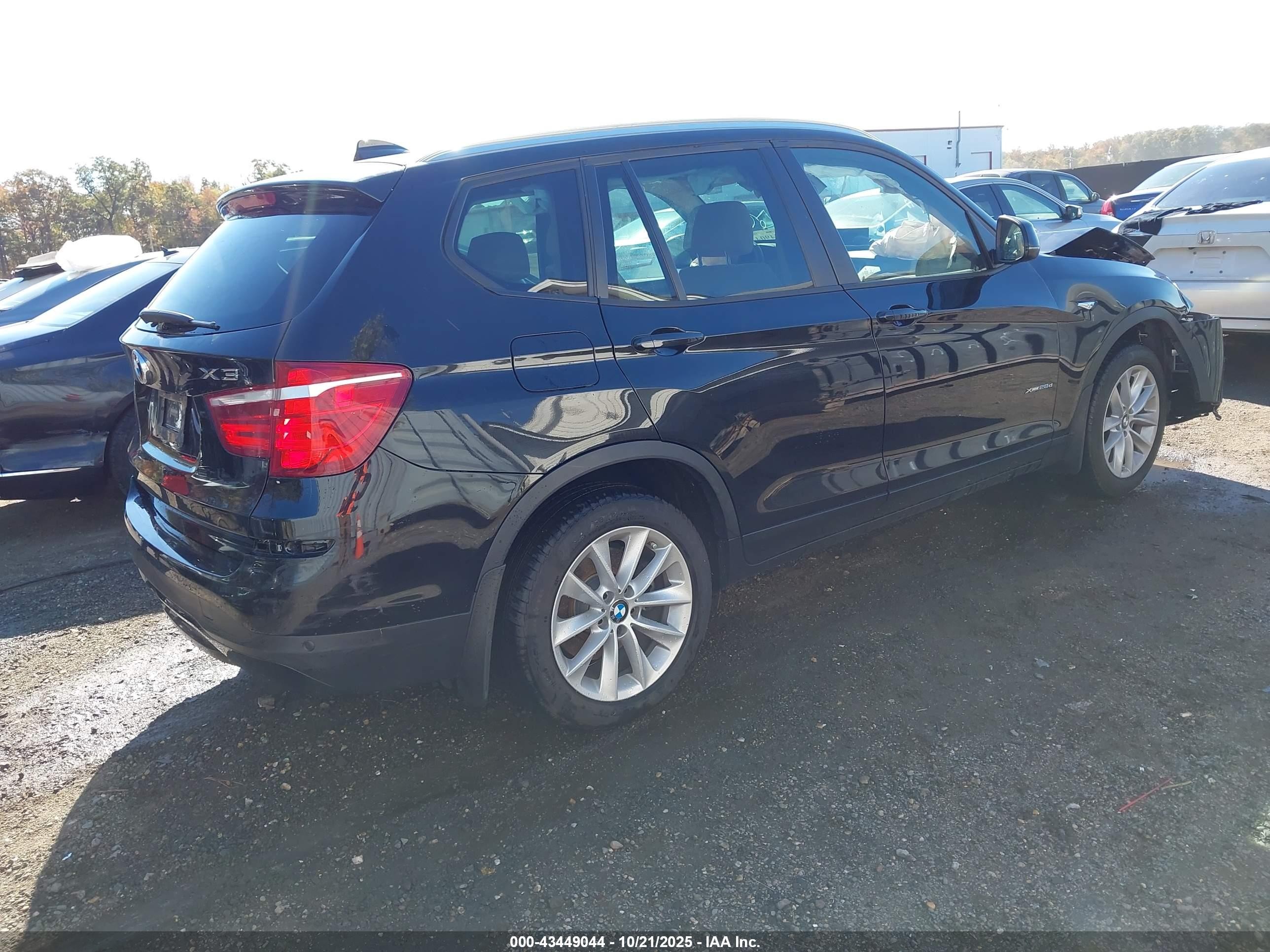 2015 Bmw X3 Xdrive28d Black vin: 5UXWY3C58F0E97837