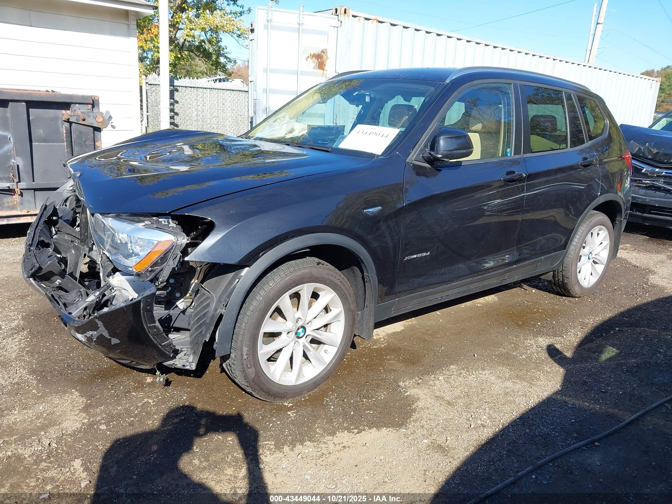 2015 Bmw X3 Xdrive28d Black vin: 5UXWY3C58F0E97837
