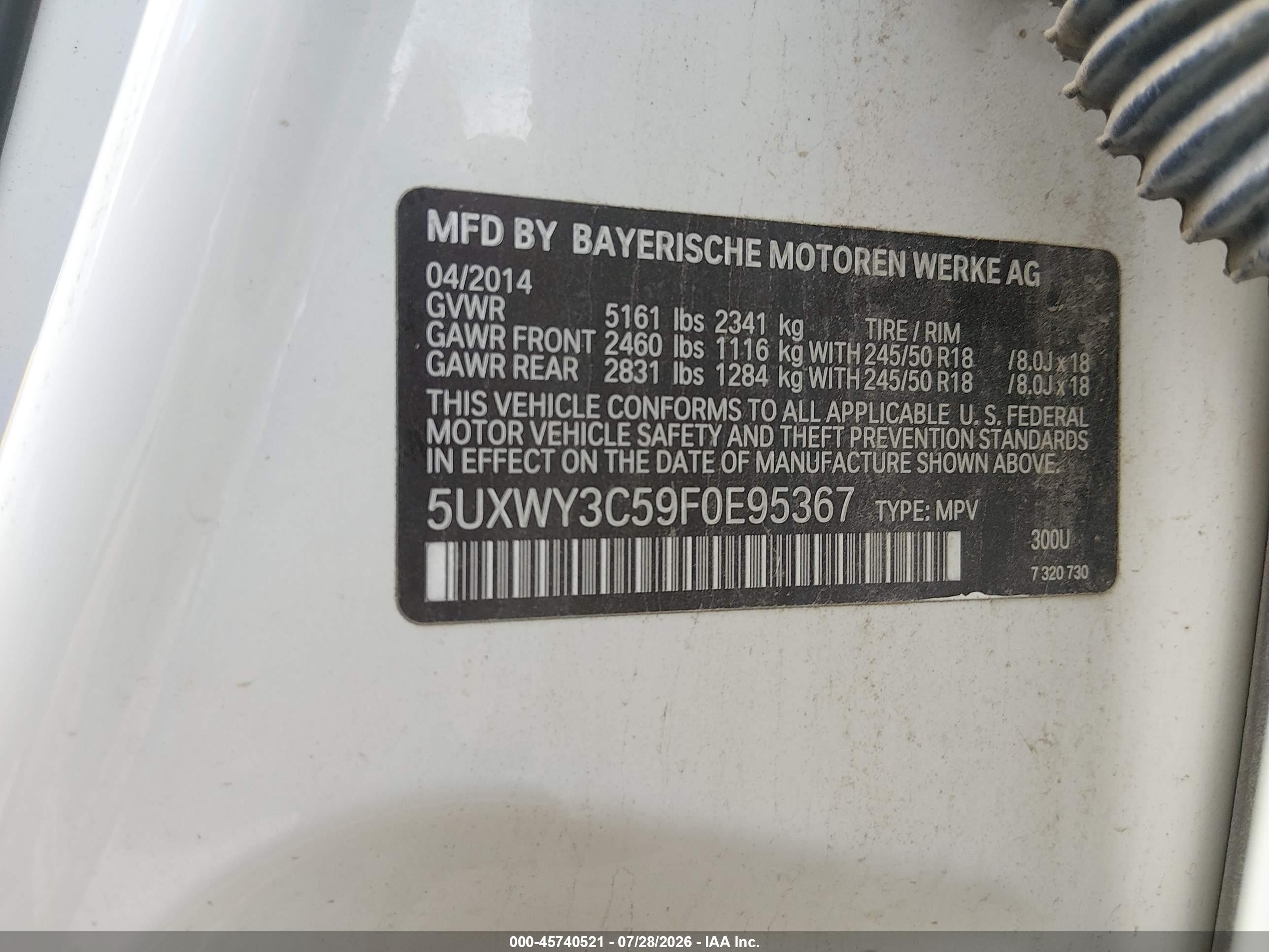 2015 Bmw X3 Xdrive28d White vin: 5UXWY3C59F0E95367