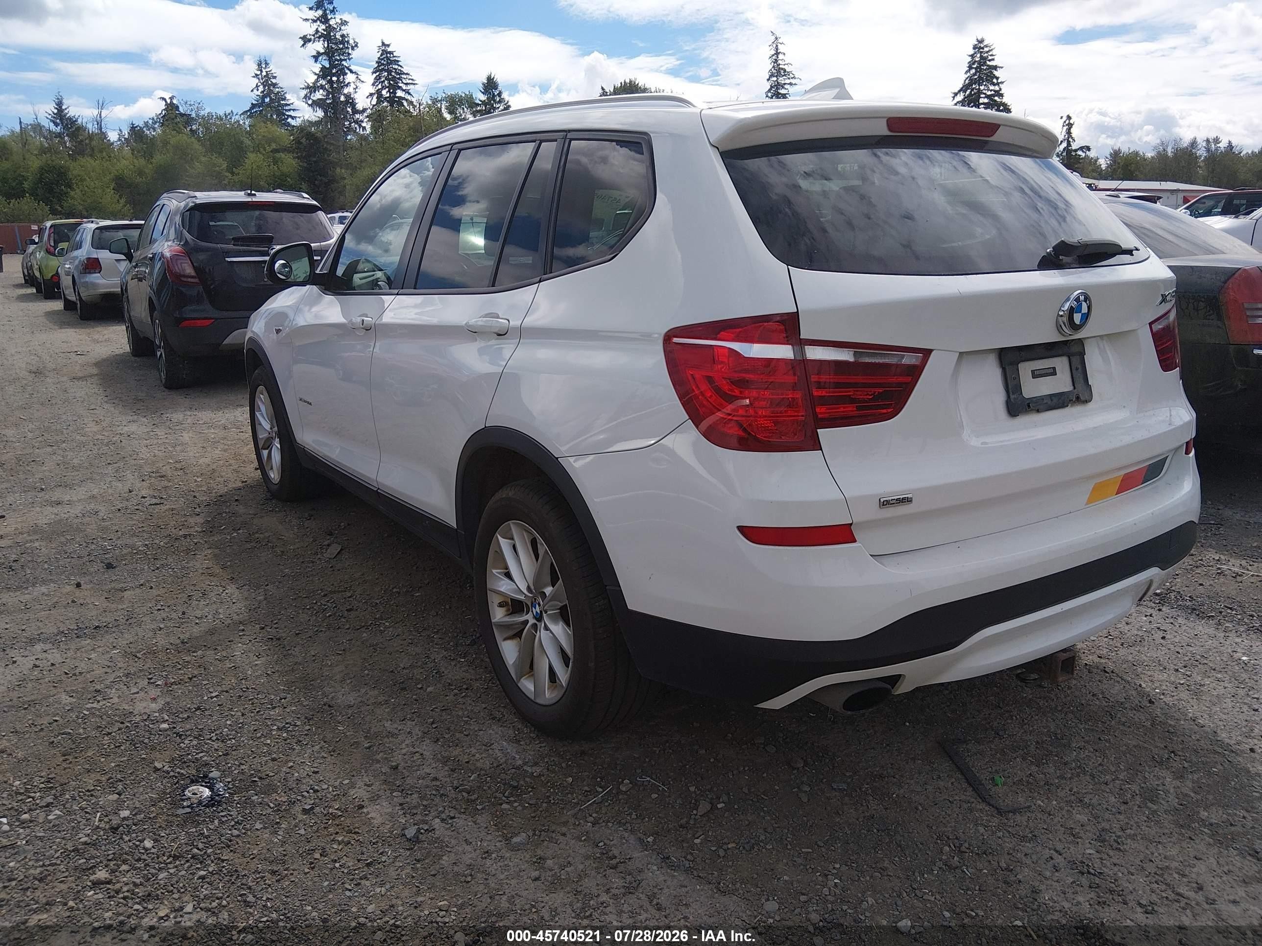 2015 Bmw X3 Xdrive28d White vin: 5UXWY3C59F0E95367