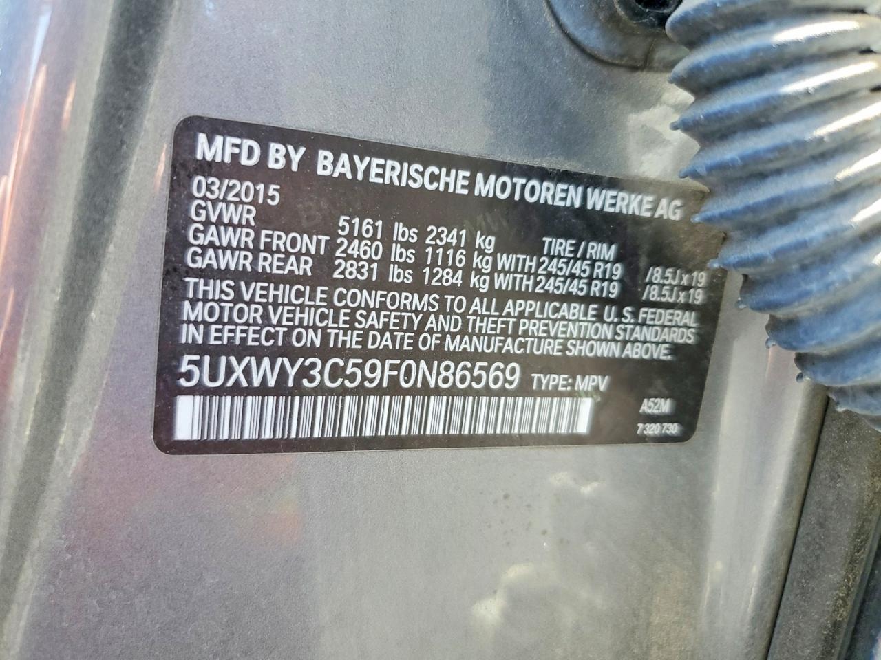 2015 Bmw X3 Xdrive28d Charcoal vin: 5UXWY3C59F0N86569