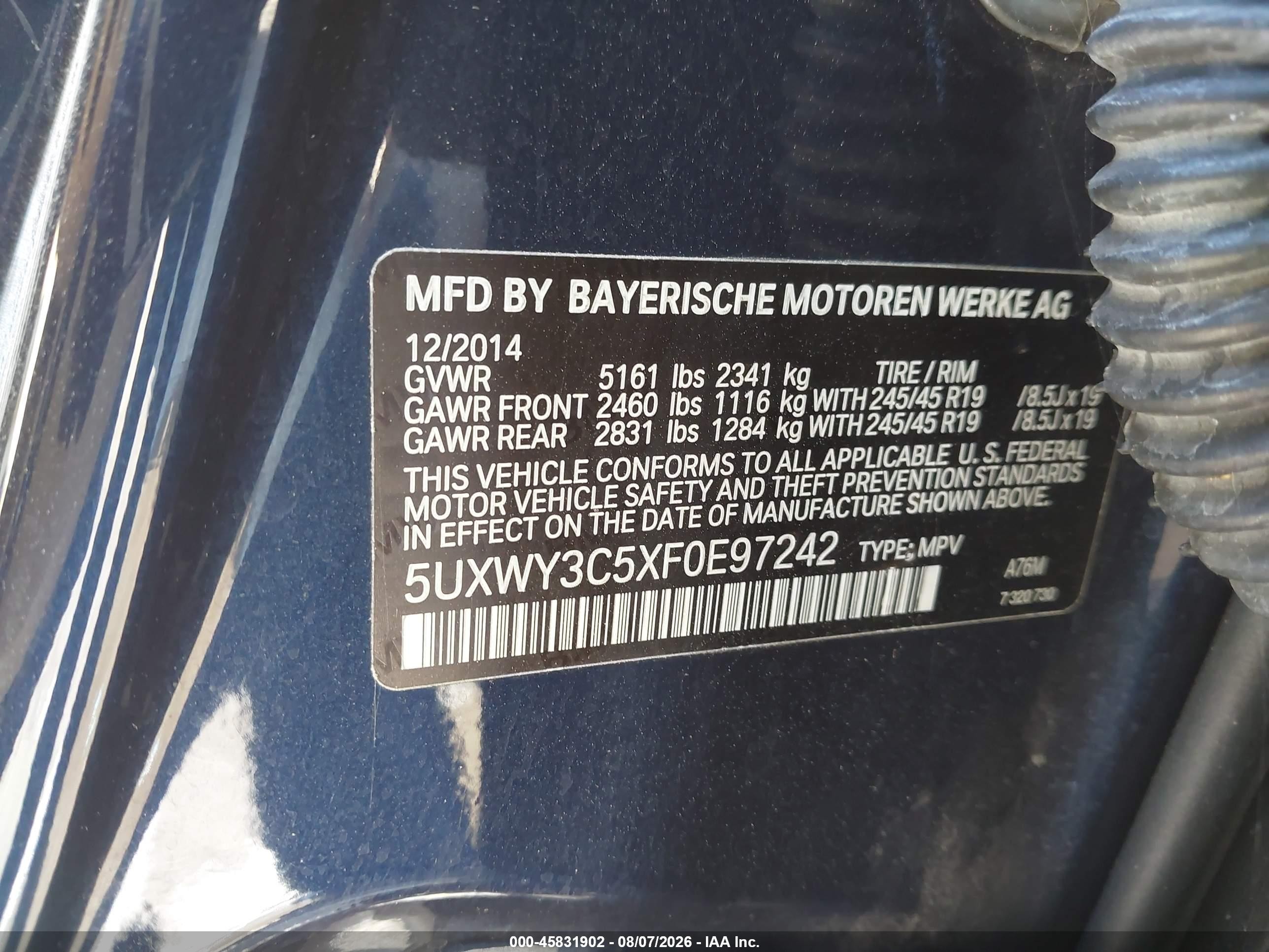 2015 Bmw X3 Xdrive28d Dark Blue vin: 5UXWY3C5XF0E97242