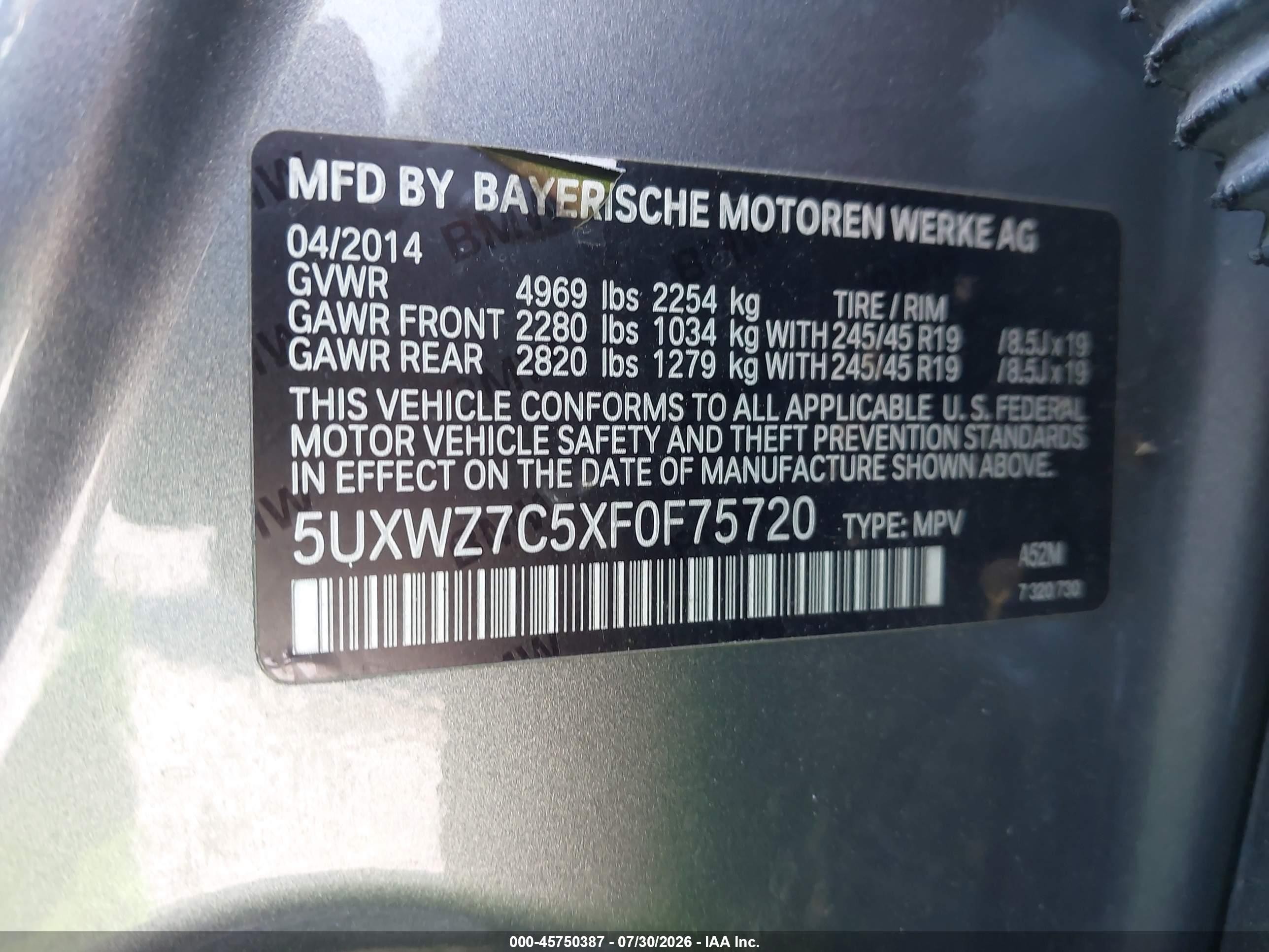 2015 Bmw X3 Sdrive28i Gray vin: 5UXWZ7C5XF0F75720