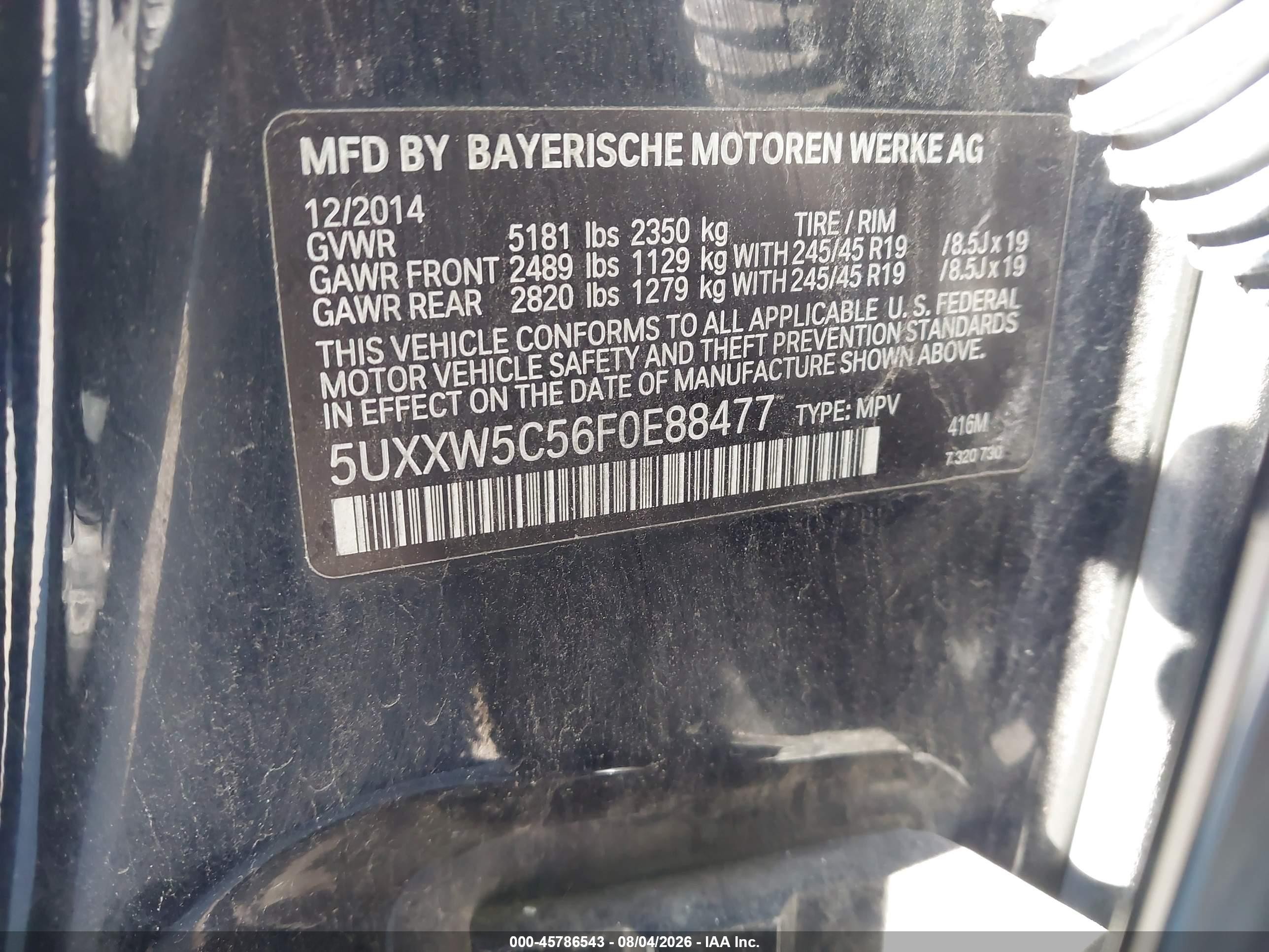 2015 Bmw X4 Xdrive35i Black vin: 5UXXW5C56F0E88477