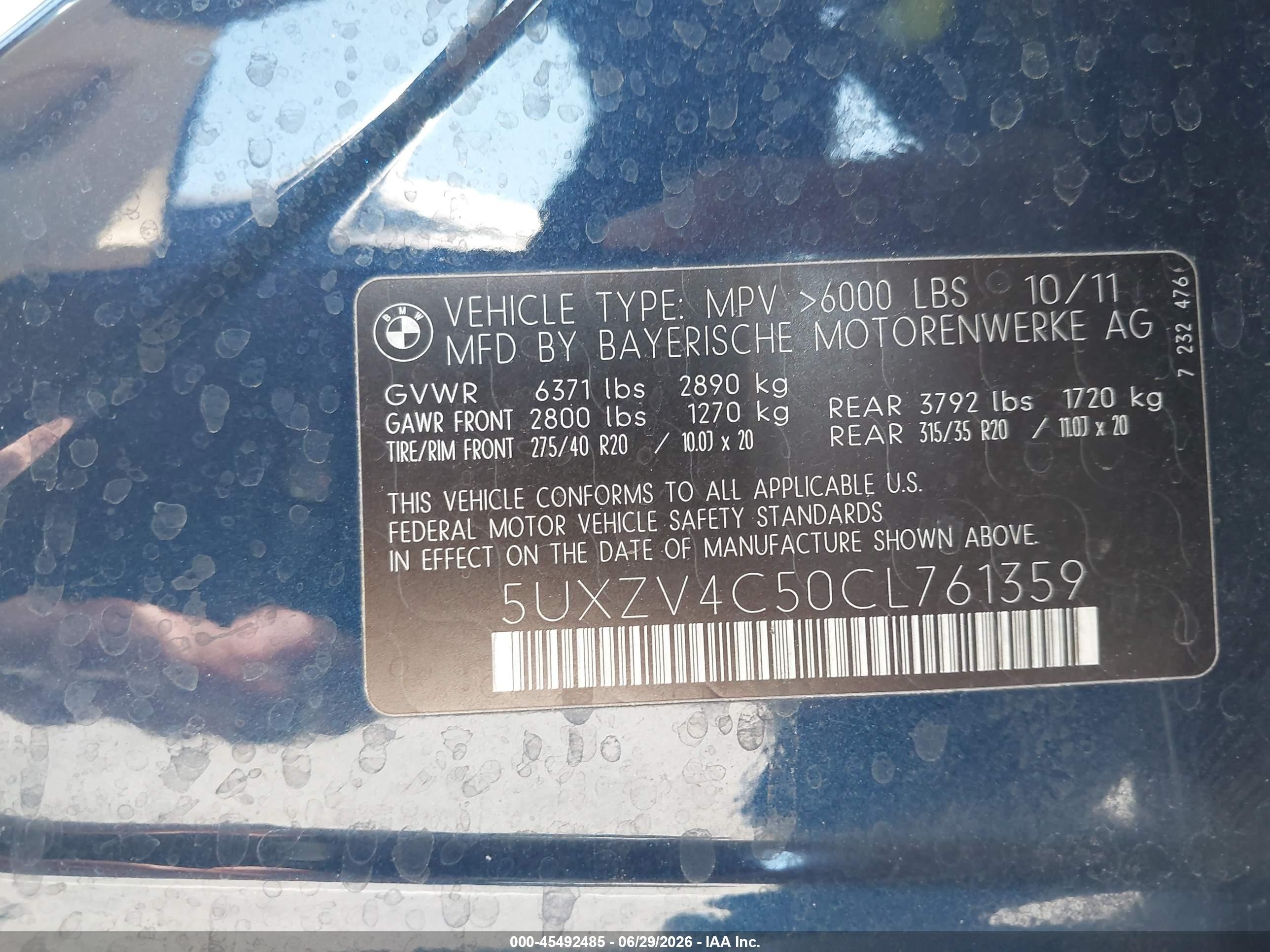 2012 Bmw X5 Xdrive35i/xdrive35i Premium/xdrive35i Sport Activity Blue vin: 5UXZV4C50CL761359