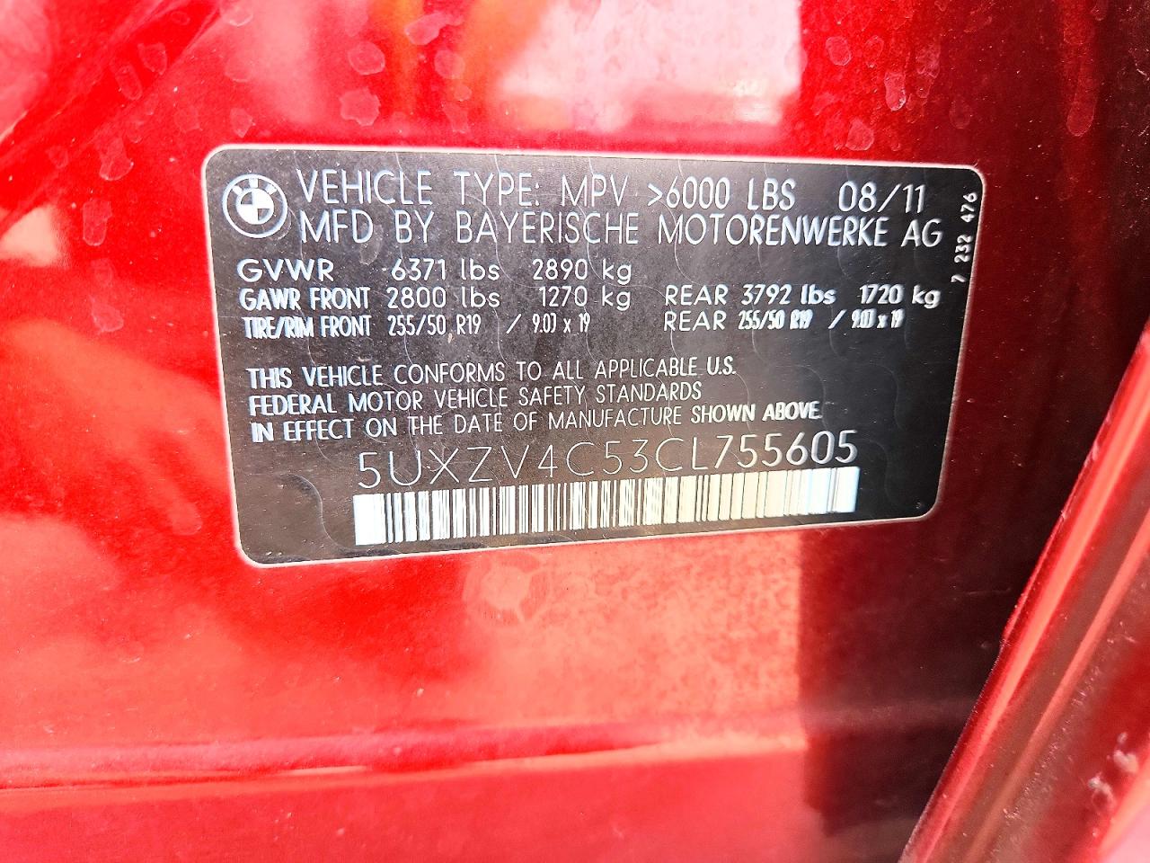 2012 Bmw X5 Xdrive35i Red vin: 5UXZV4C53CL755605