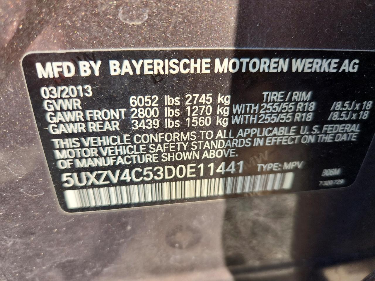 2013 Bmw X5 Xdrive35i Charcoal vin: 5UXZV4C53D0E11441