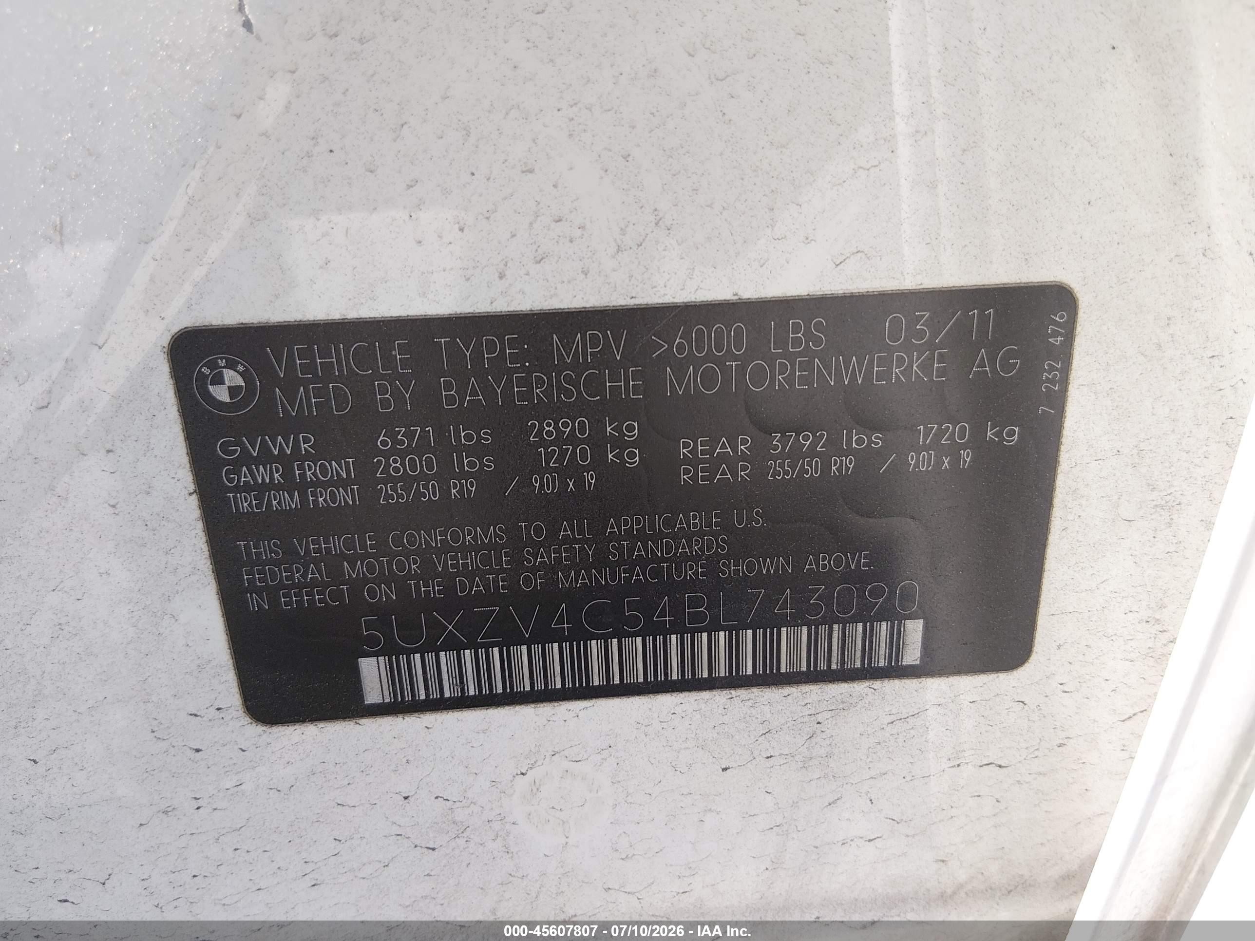 2011 Bmw X5 Xdrive35i/xdrive35i Premium/xdrive35i Sport Activity White vin: 5UXZV4C54BL743090