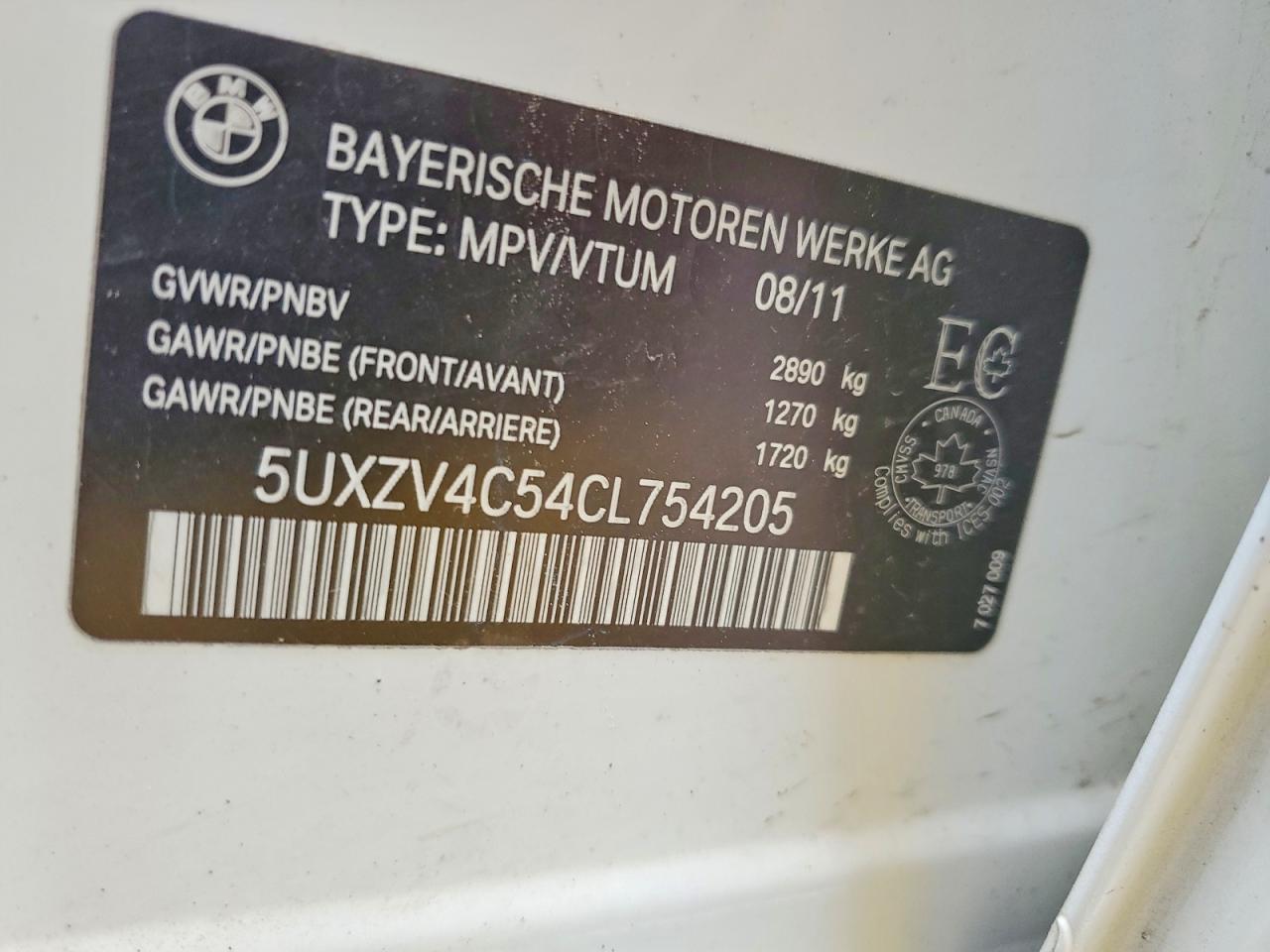 2012 Bmw X5 Xdrive35i Белый vin: 5UXZV4C54CL754205