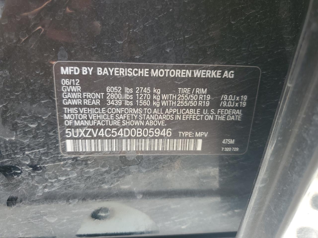 2013 Bmw Motorrad X5 Black vin: 5UXZV4C54D0B05946