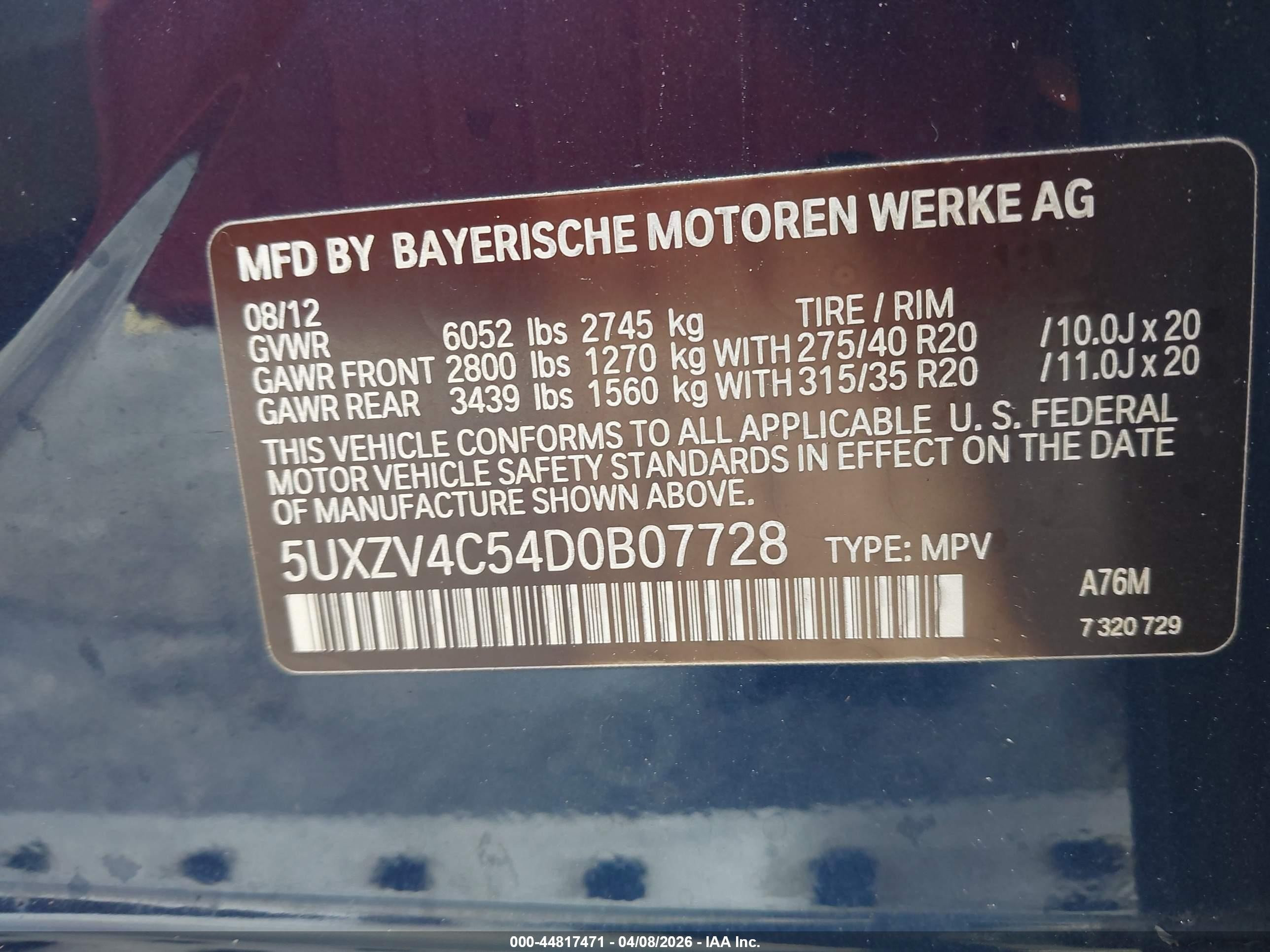 2013 Bmw X5 Xdrive35i/xdrive35i Premium/xdrive35i Sport Activity Blue vin: 5UXZV4C54D0B07728