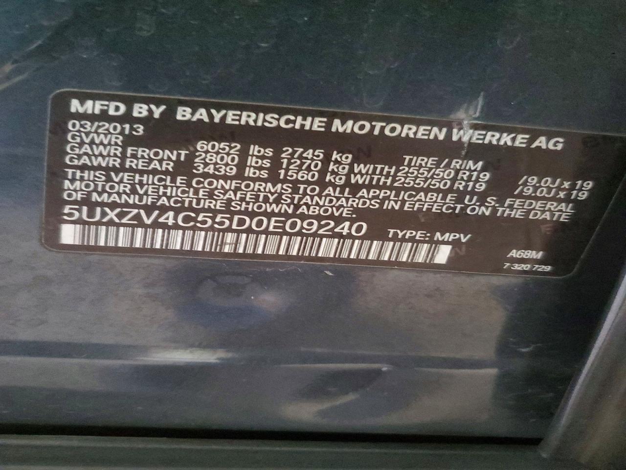 2013 Bmw X5 Xdrive35i Charcoal vin: 5UXZV4C55D0E09240
