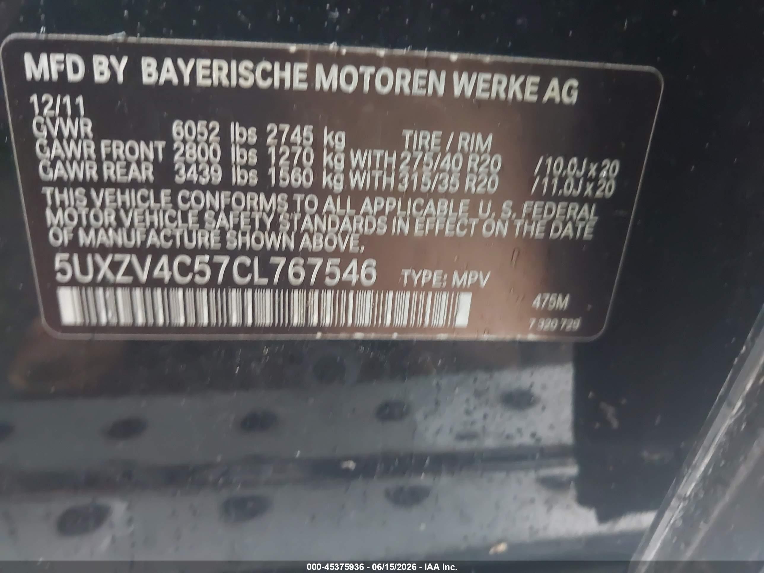 2012 Bmw X5 Xdrive35i/xdrive35i Premium/xdrive35i Sport Activity Black vin: 5UXZV4C57CL767546