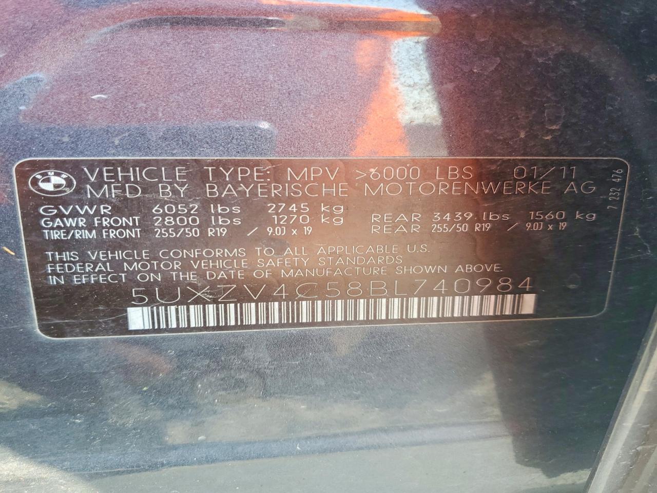 2011 Bmw X5 Xdrive35i Угольный vin: 5UXZV4C58BL740984