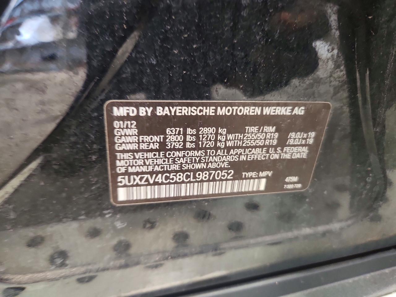 2012 Bmw X5 Xdrive35i Black vin: 5UXZV4C58CL987052