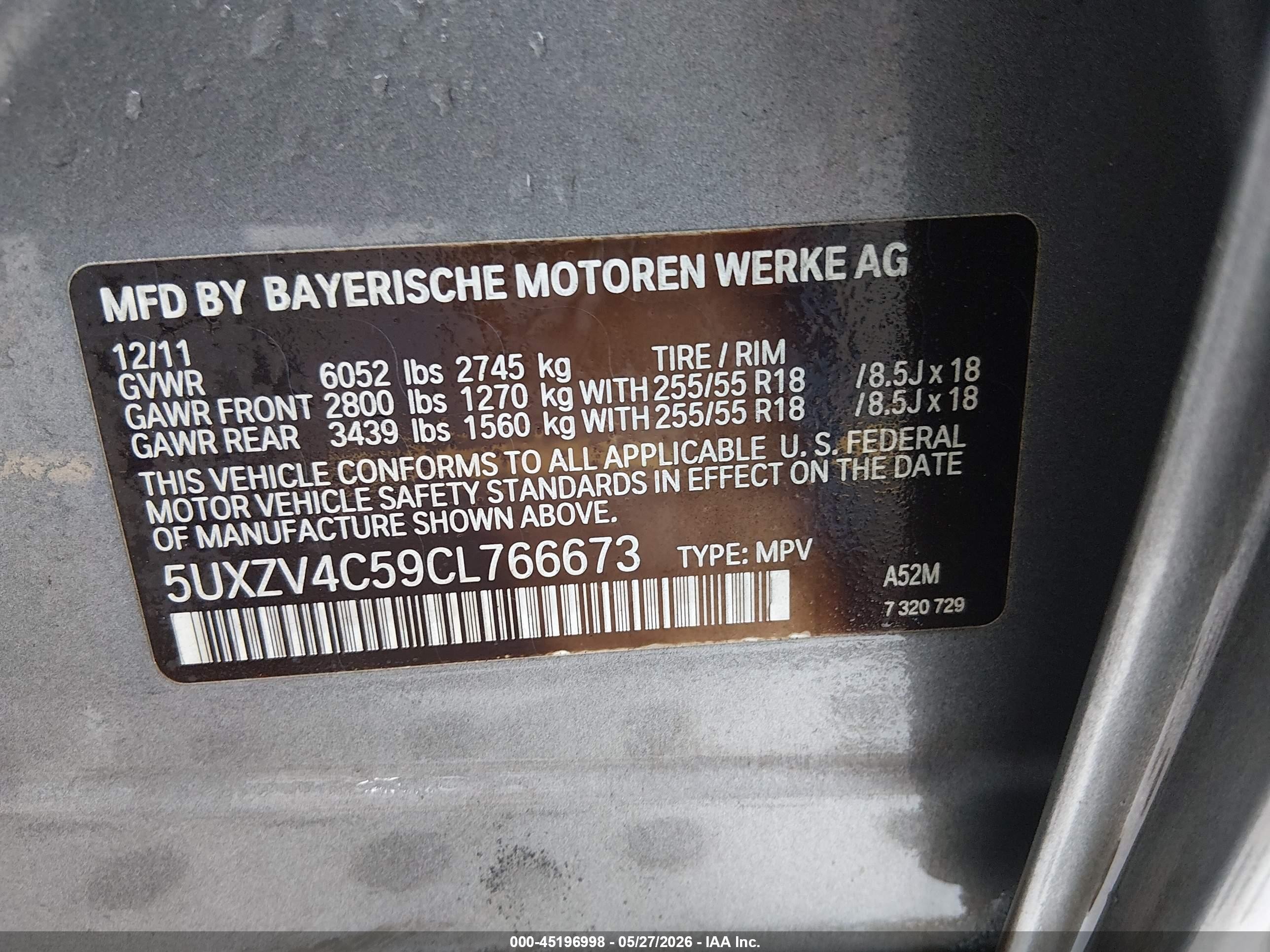 2012 Bmw X5   Gray vin: 5UXZV4C59CL766673