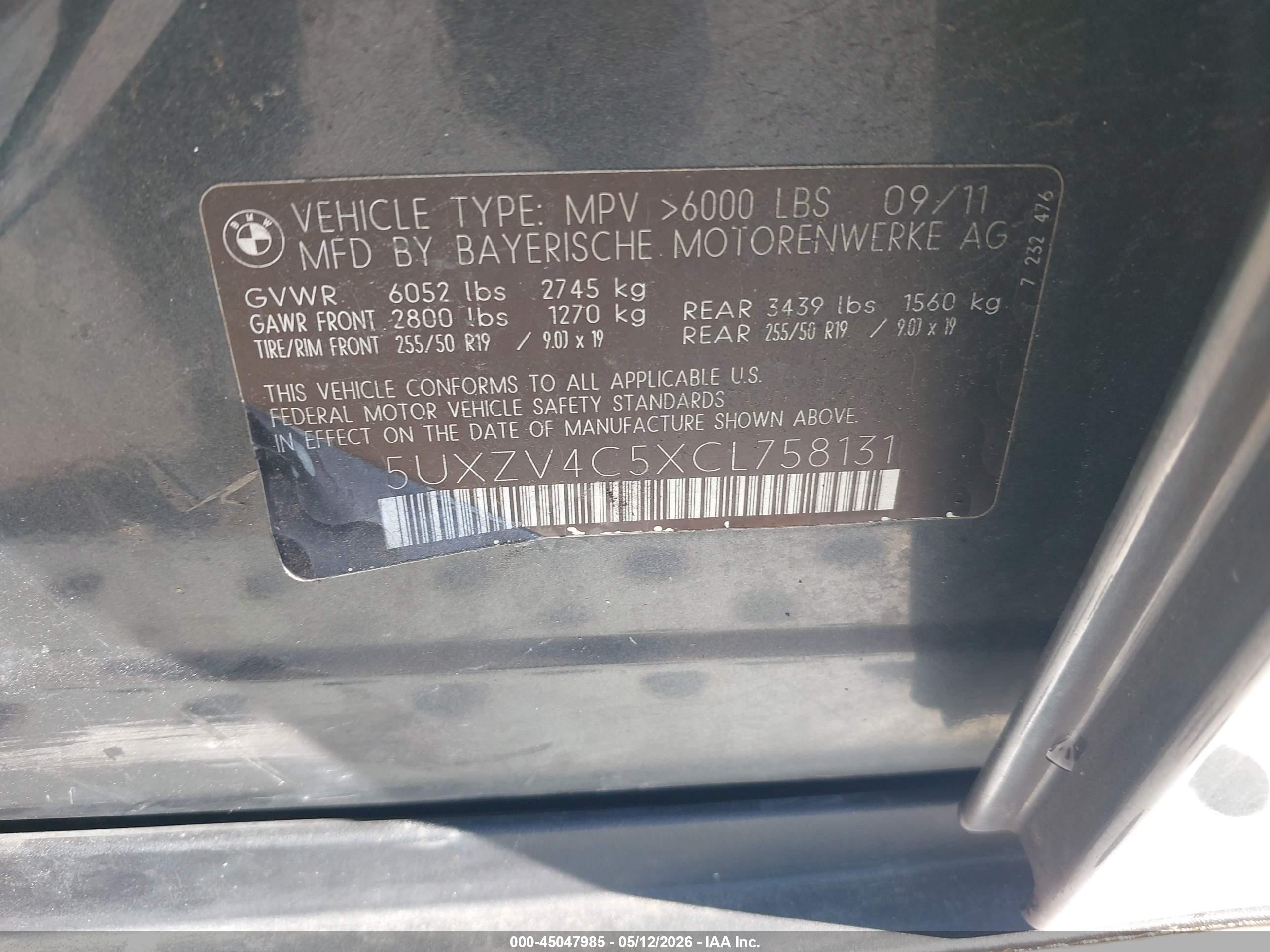 2012 Bmw X5 Gray vin: 5UXZV4C5XCL758131