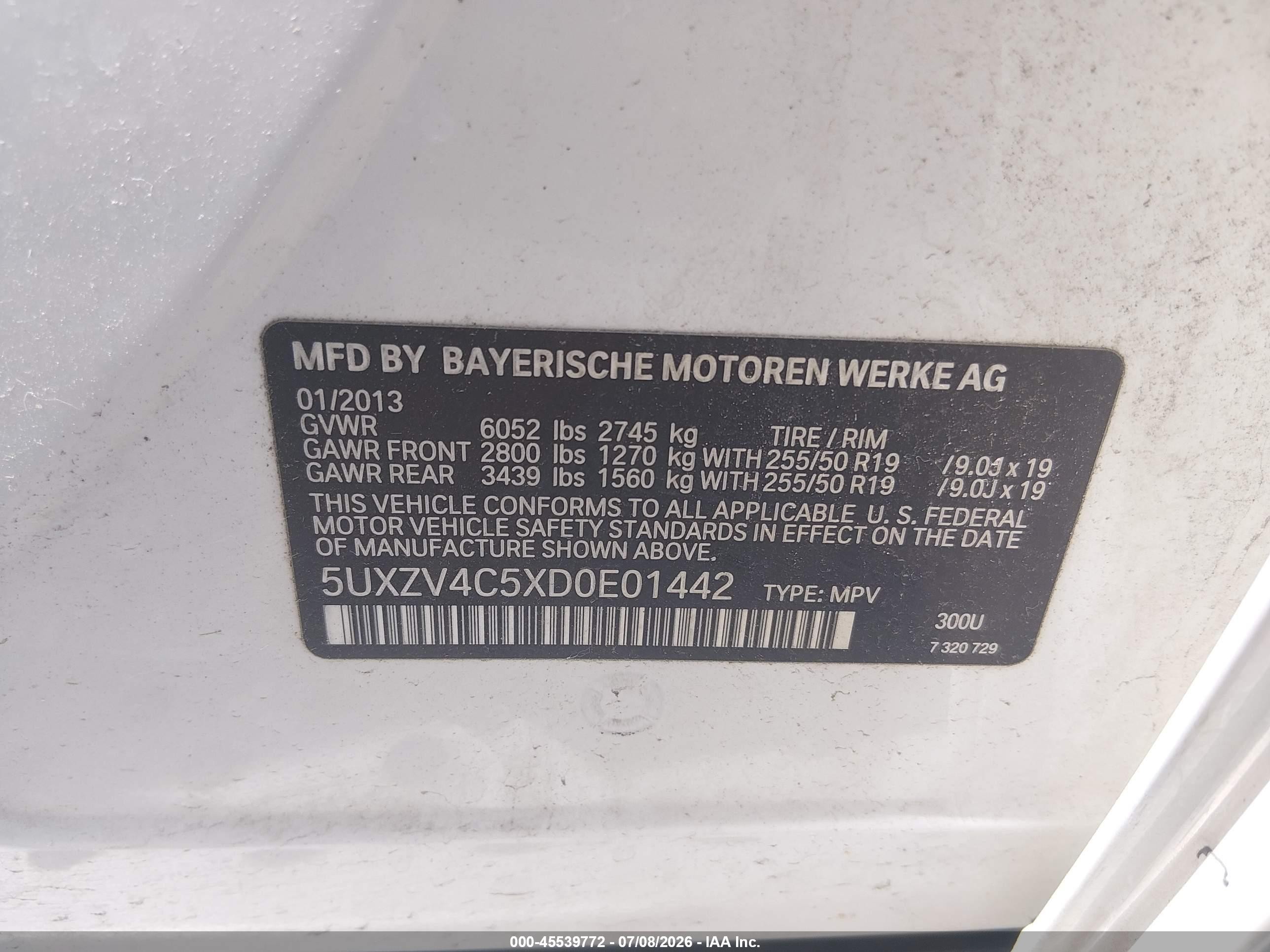 2013 Bmw X5 Xdrive35i/xdrive35i Premium/xdrive35i Sport Activity White vin: 5UXZV4C5XD0E01442