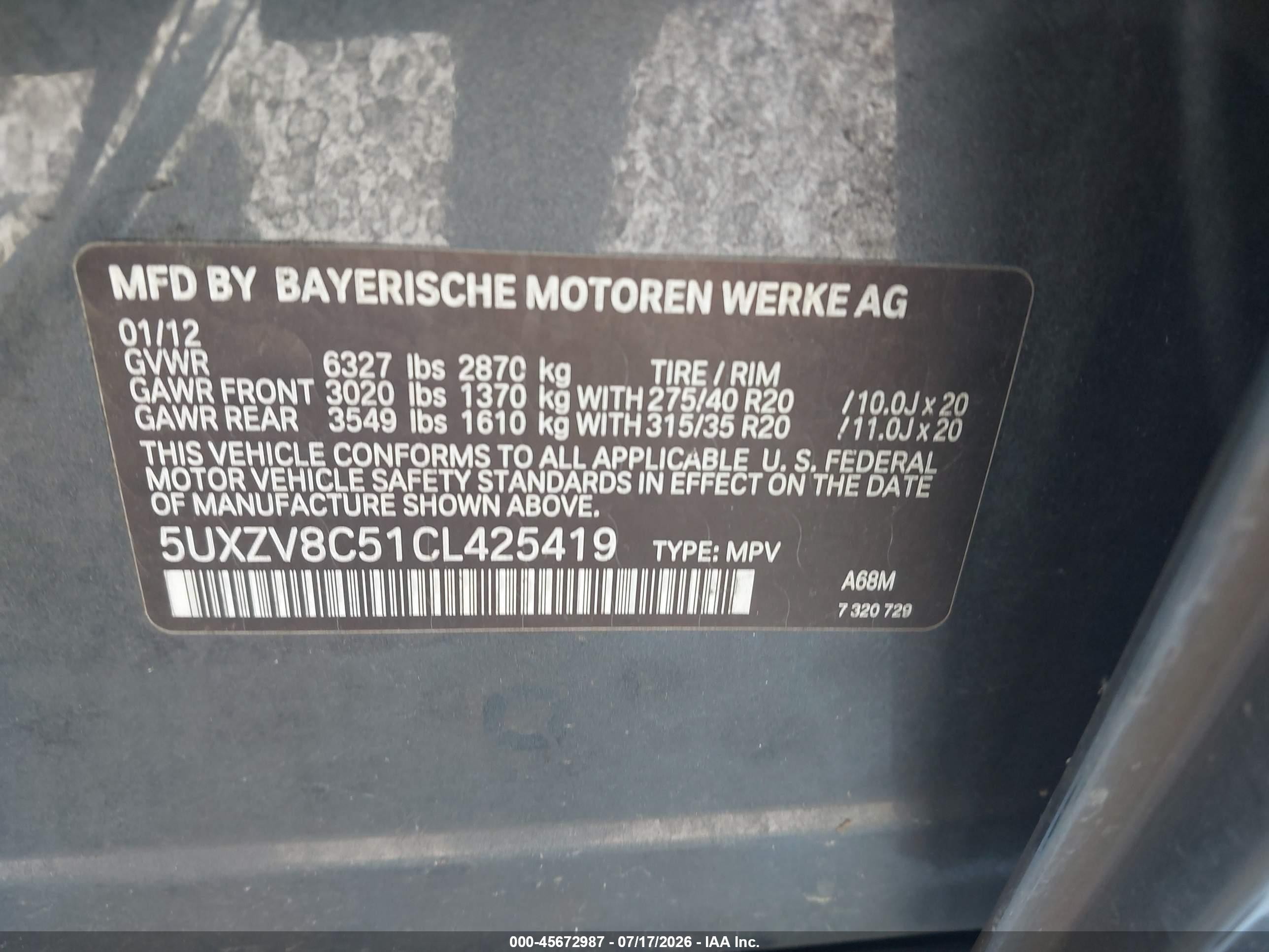 2012 Bmw X5 Xdrive50i Серый vin: 5UXZV8C51CL425419