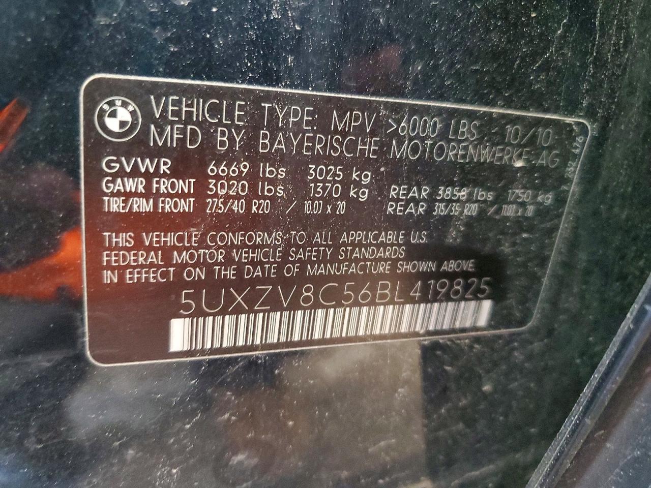 2011 Bmw X5 Xdrive50i Черный vin: 5UXZV8C56BL419825