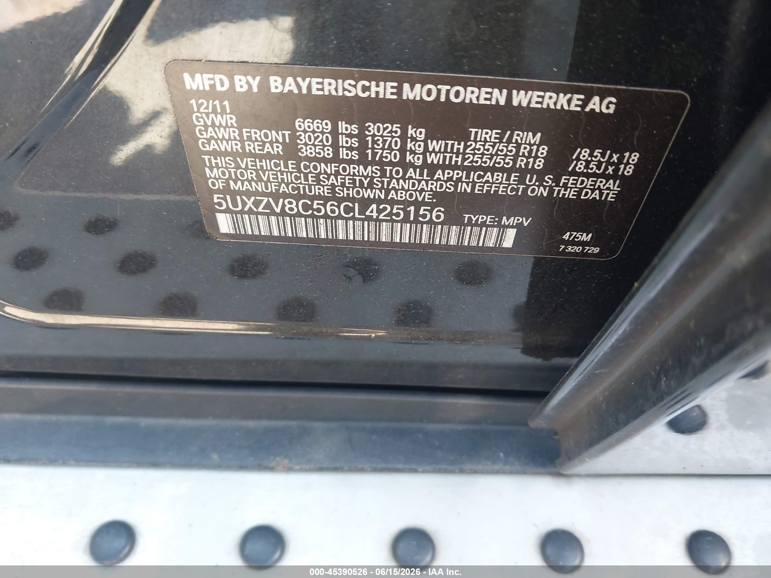 2012 Bmw X5 Xdrive50i Black vin: 5UXZV8C56CL425156