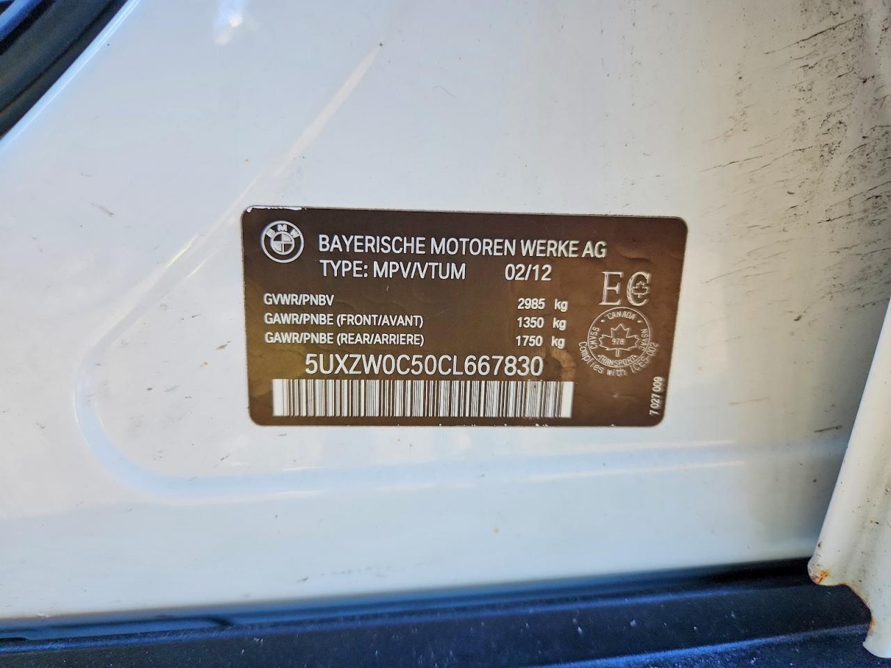 2012 Bmw X5 Xdrive35d White vin: 5UXZW0C50CL667830