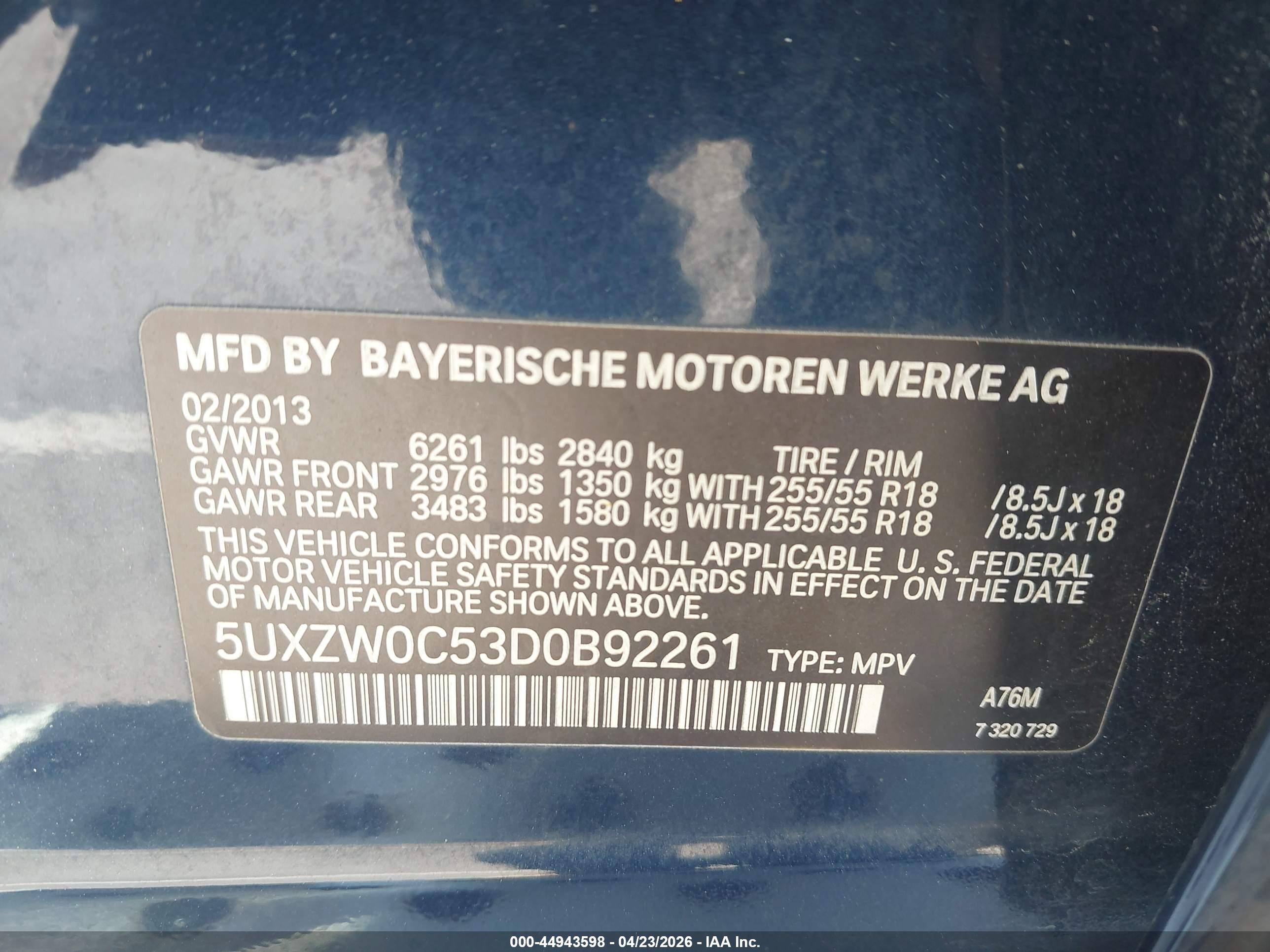 2013 Bmw X5 Xdrive35d Blue vin: 5UXZW0C53D0B92261