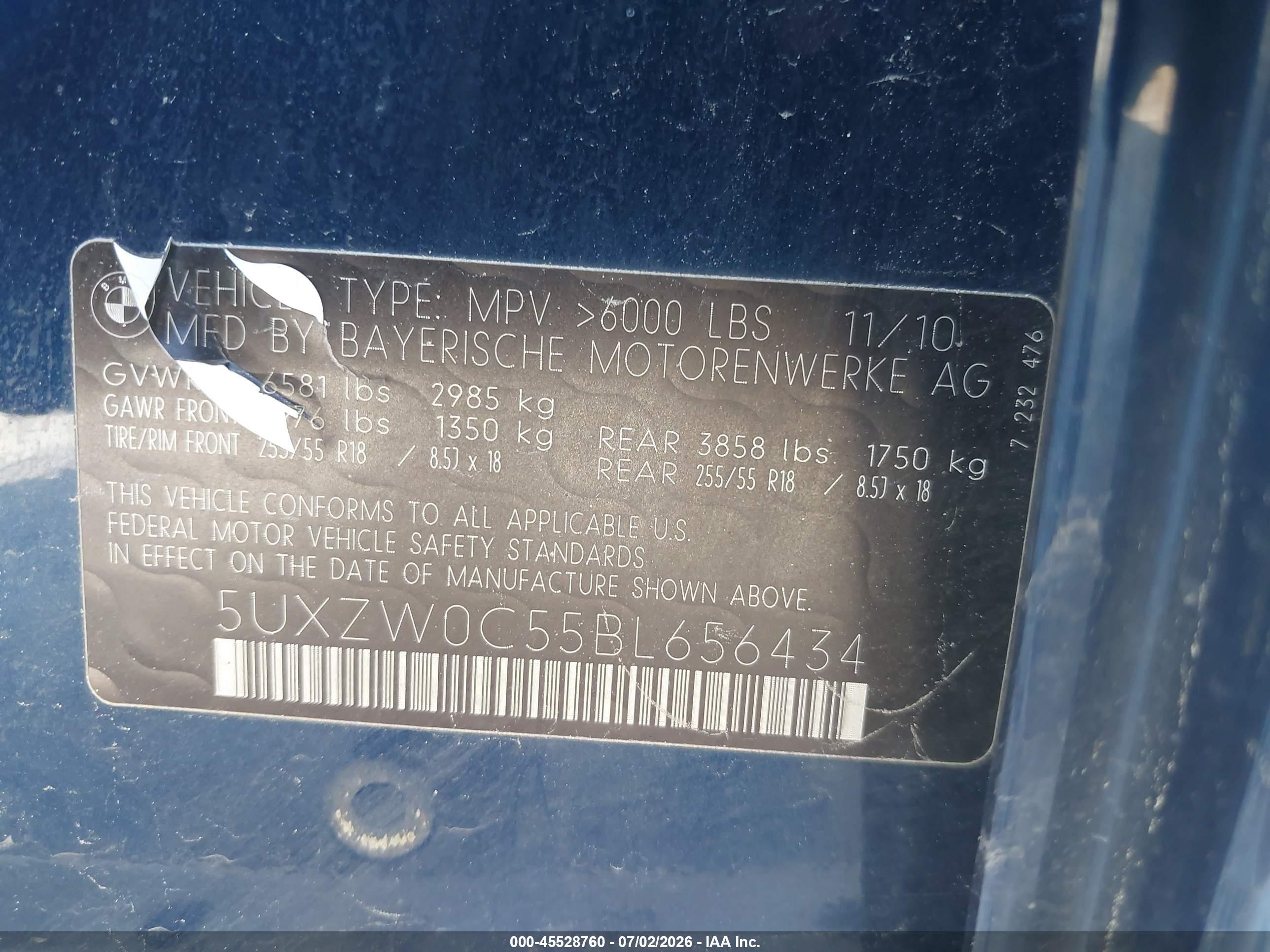 2011 Bmw X5 Xdrive35d Blue vin: 5UXZW0C55BL656434