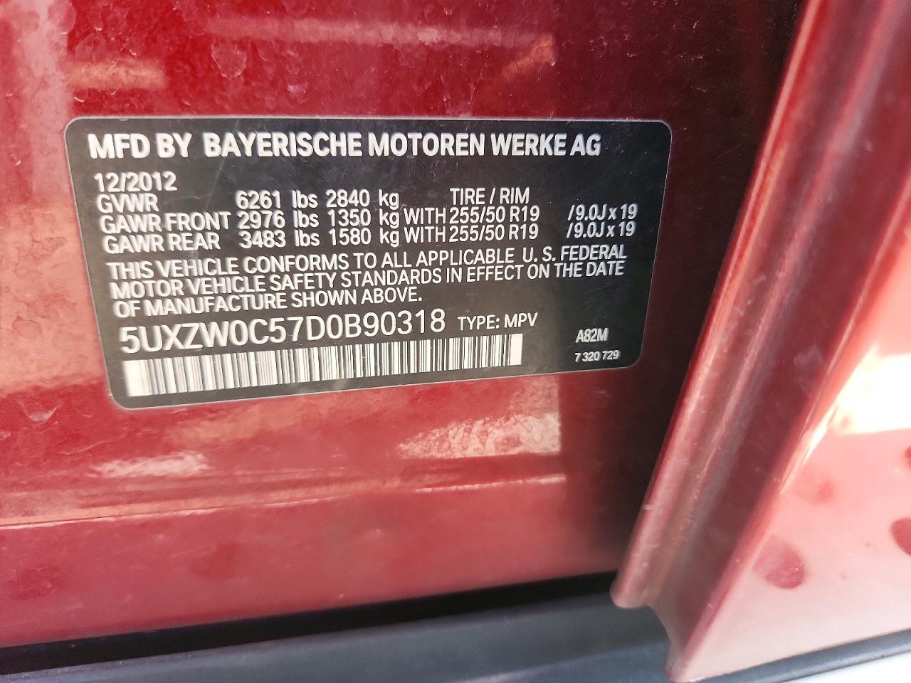 2013 Bmw X5 Xdrive35d Red vin: 5UXZW0C57D0B90318