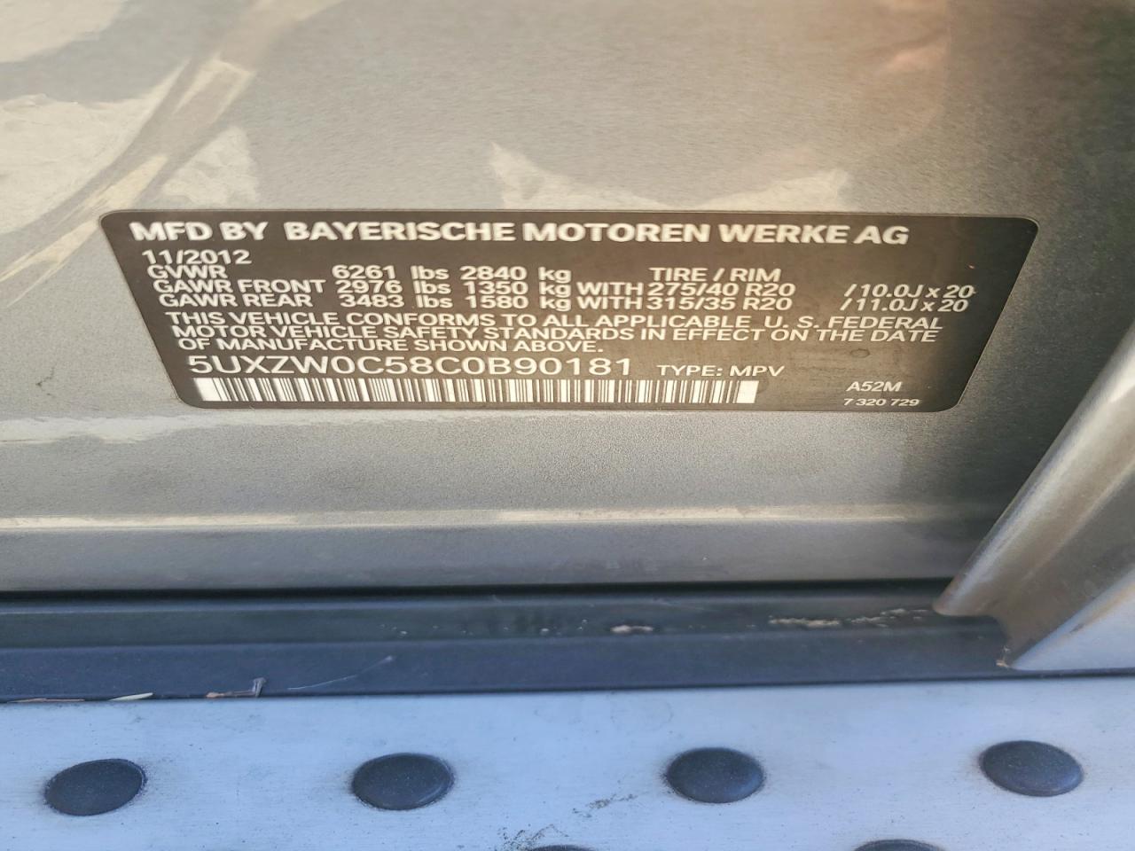 2012 Bmw X5 Gray vin: 5UXZW0C58C0B90181