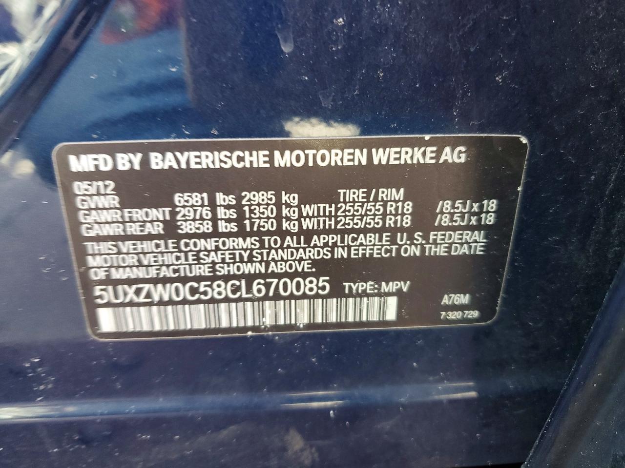 2012 Bmw X5 Xdrive35d Черный vin: 5UXZW0C58CL670085