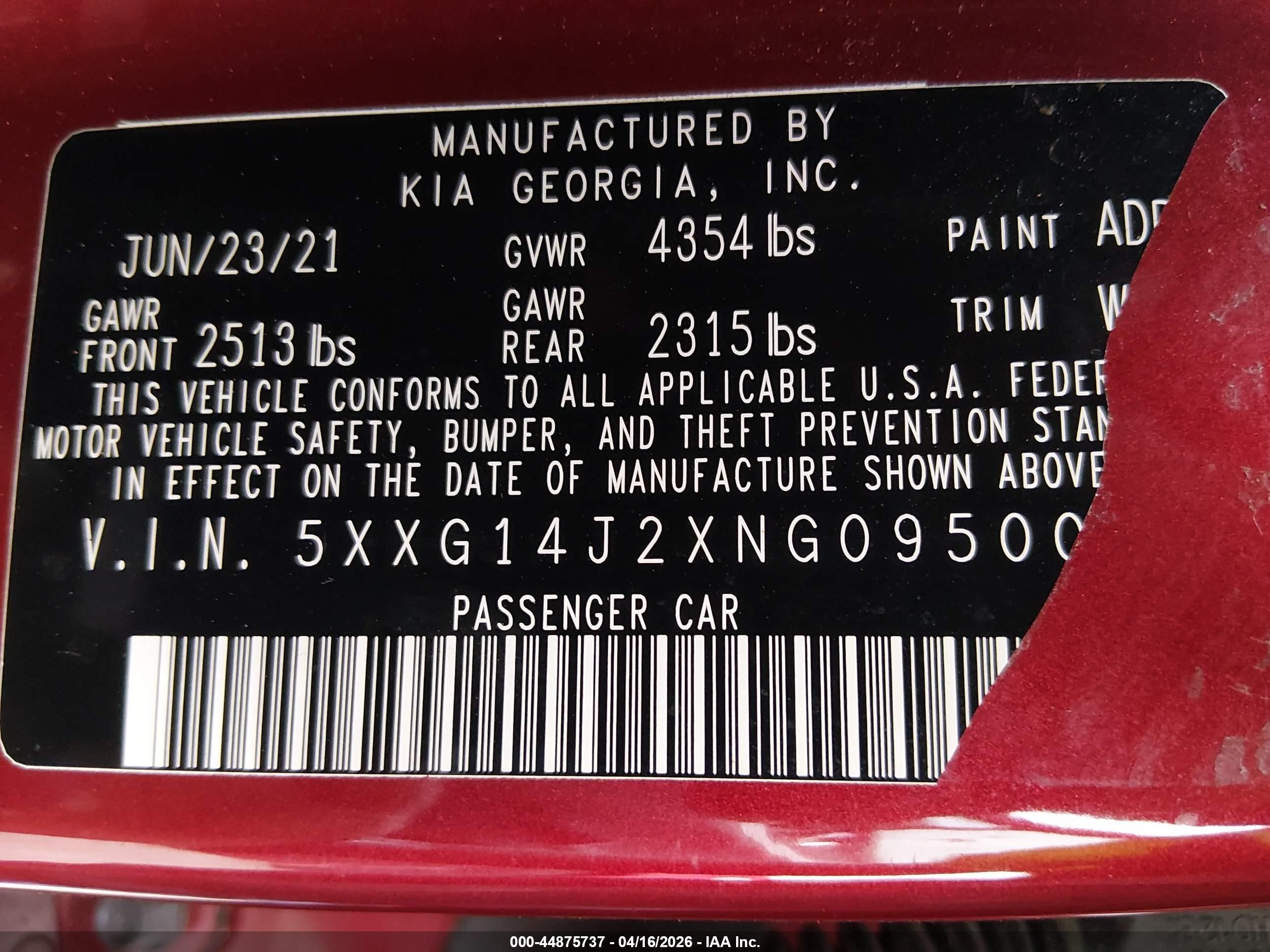 2022 Kia K5 Lxs Red vin: 5XXG14J2XNG095000