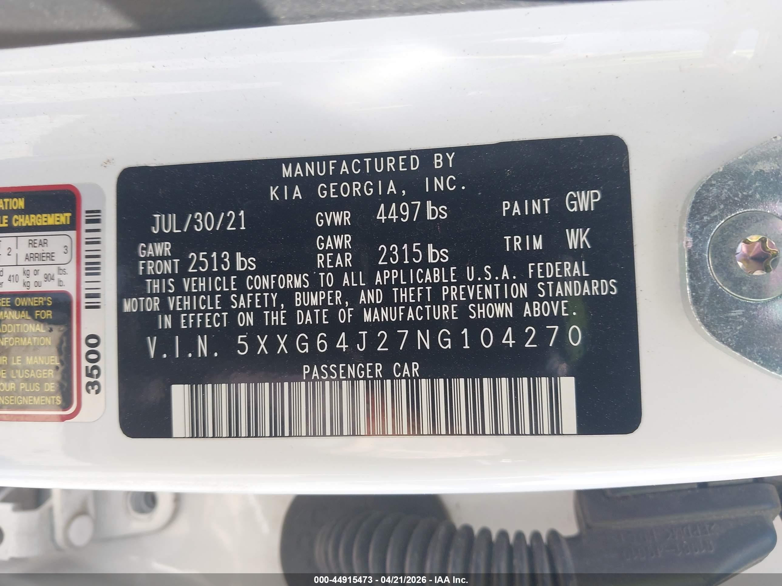 2022 Kia K5 Gt-line White vin: 5XXG64J27NG104270