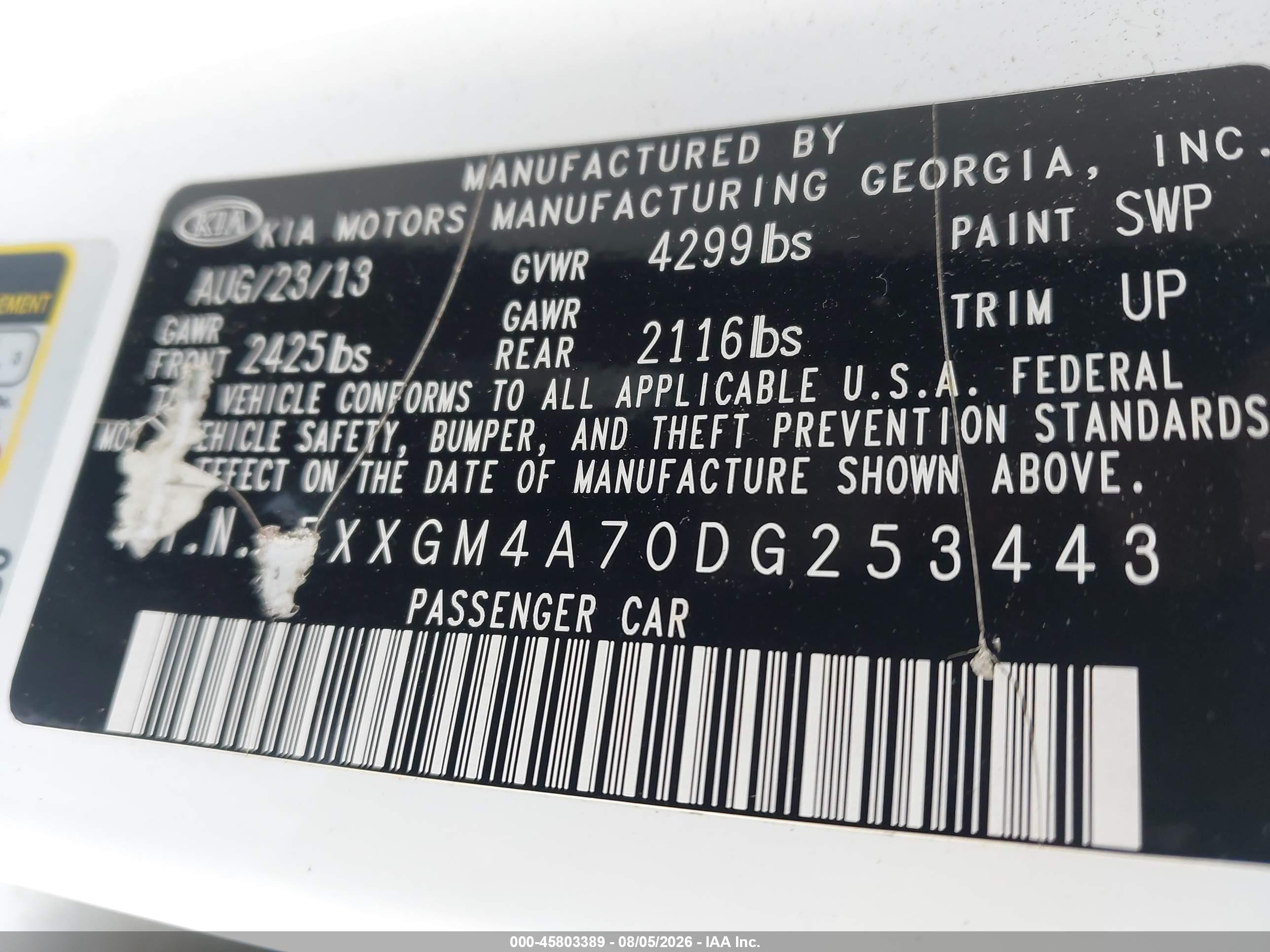 2013 Kia Optima Lx White vin: 5XXGM4A70DG253443