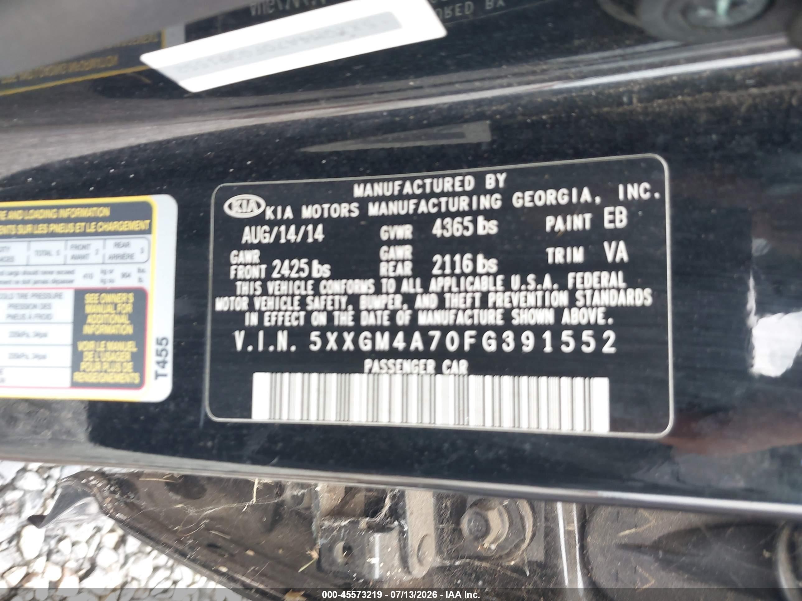 2015 Kia Optima Lx Black vin: 5XXGM4A70FG391552