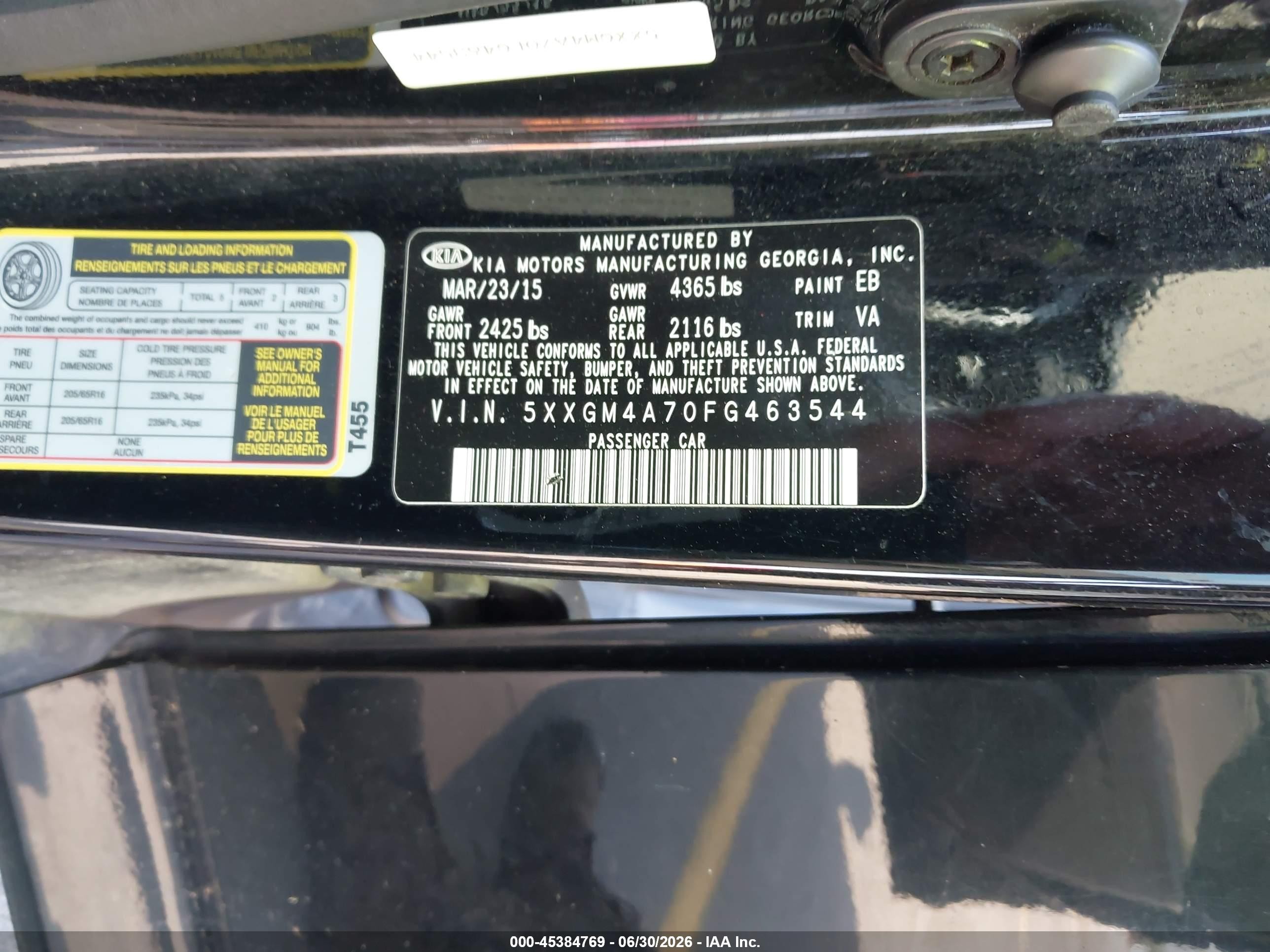 2015 Kia Optima Lx Black vin: 5XXGM4A70FG463544