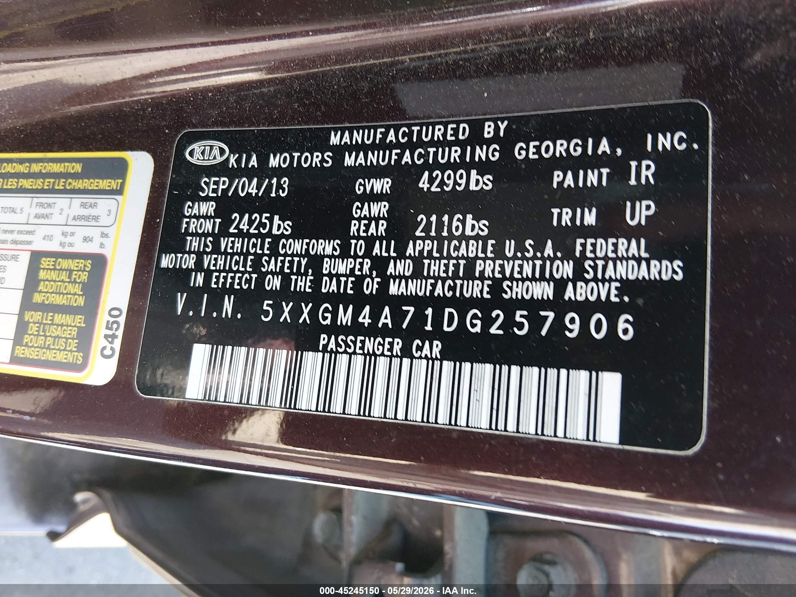 2013 Kia Optima Lx Burgundy vin: 5XXGM4A71DG257906