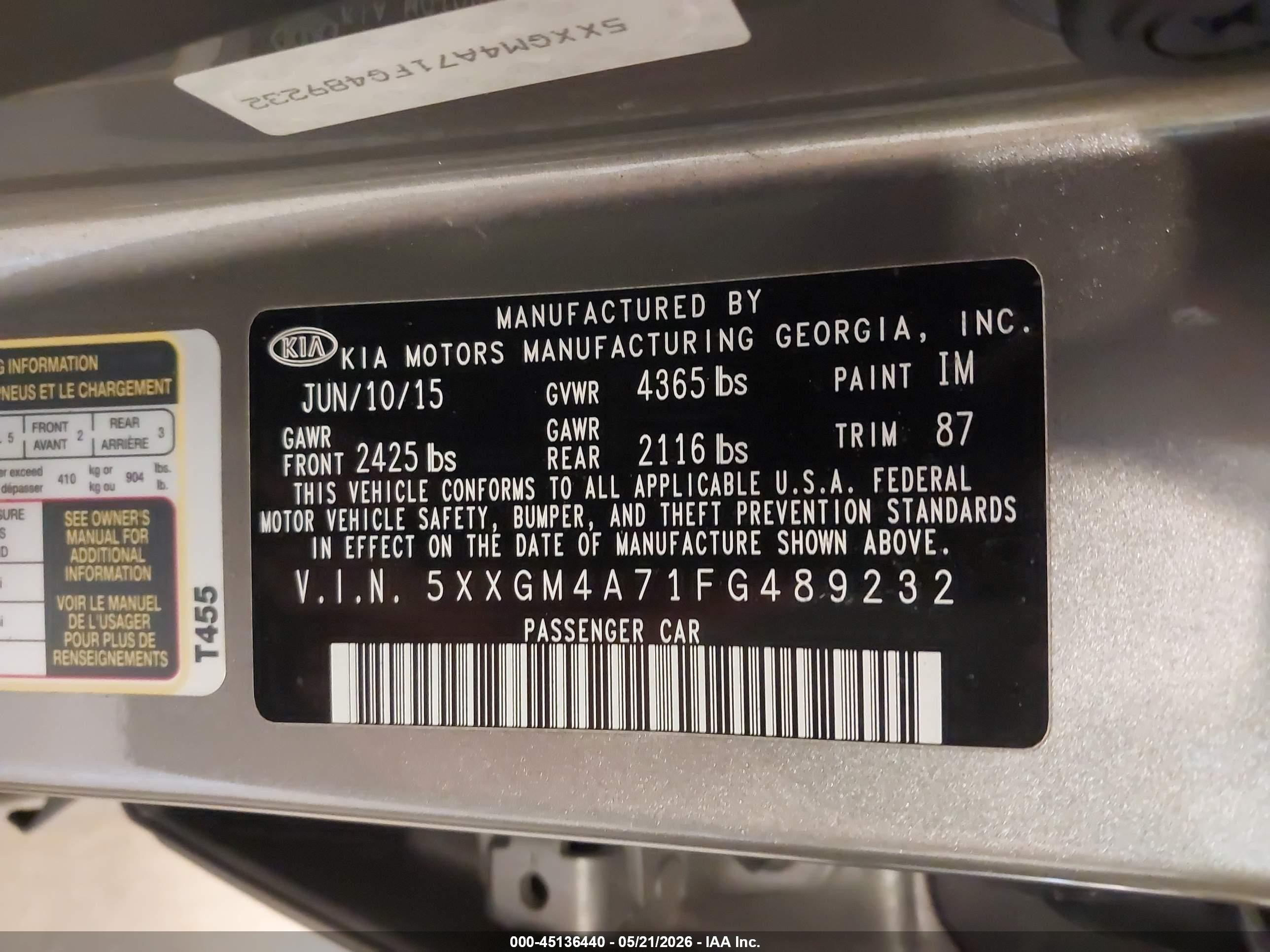 2015 Kia Optima Lx Серый vin: 5XXGM4A71FG489232