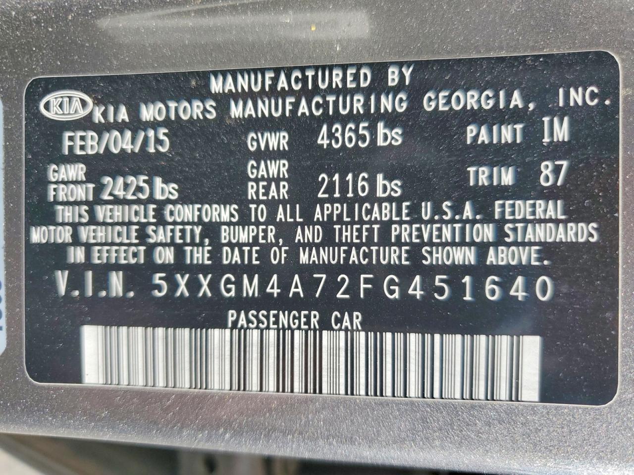 2015 Kia Optima Lx Серебряный vin: 5XXGM4A72FG451640