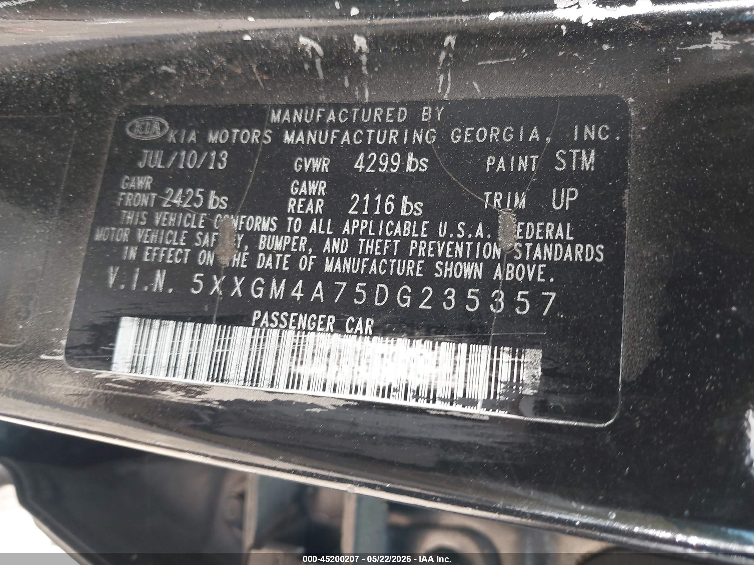2013 Kia Optima Lx Black vin: 5XXGM4A75DG235357