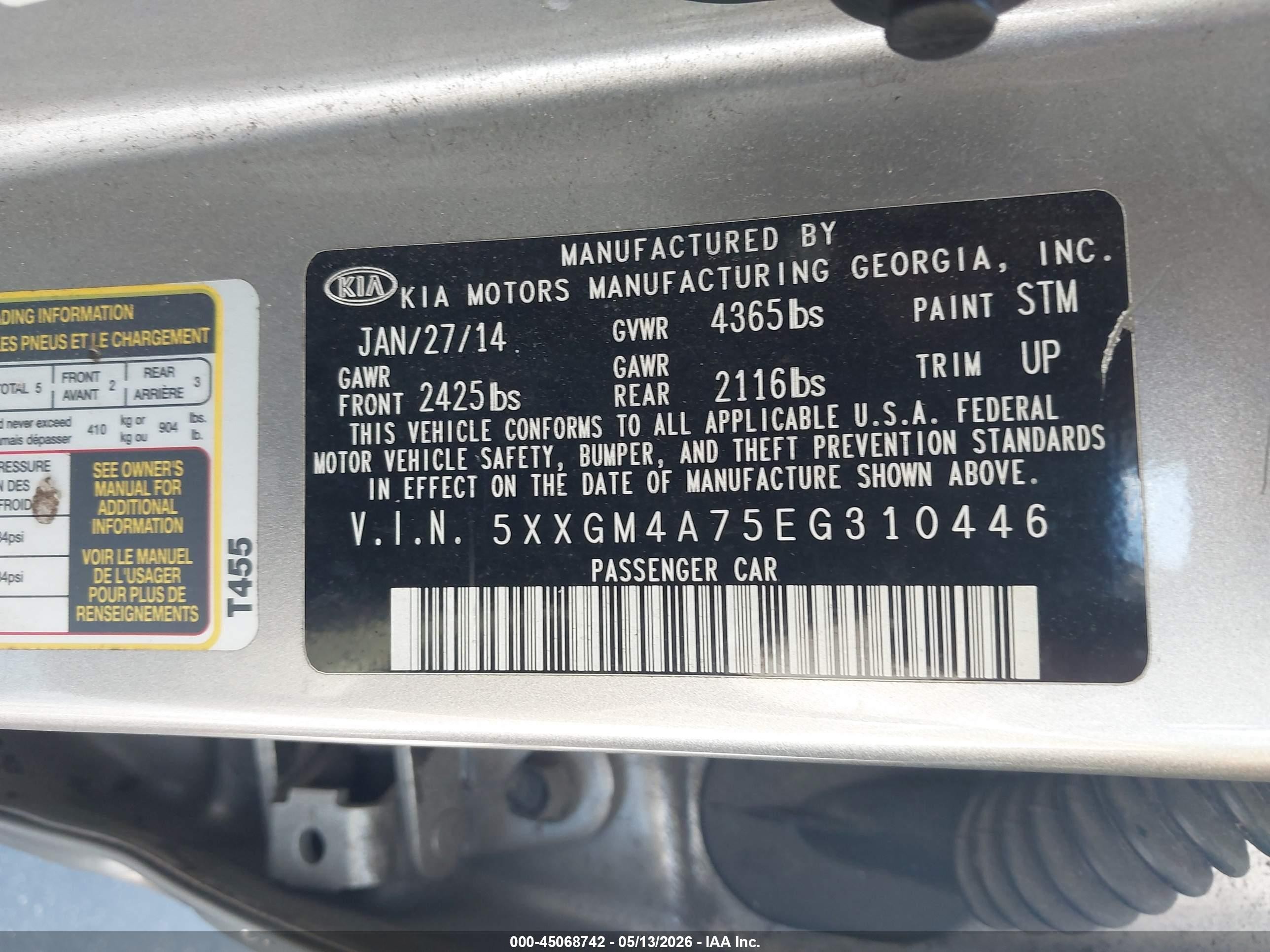 2014 Kia Optima Lx Silver vin: 5XXGM4A75EG310446