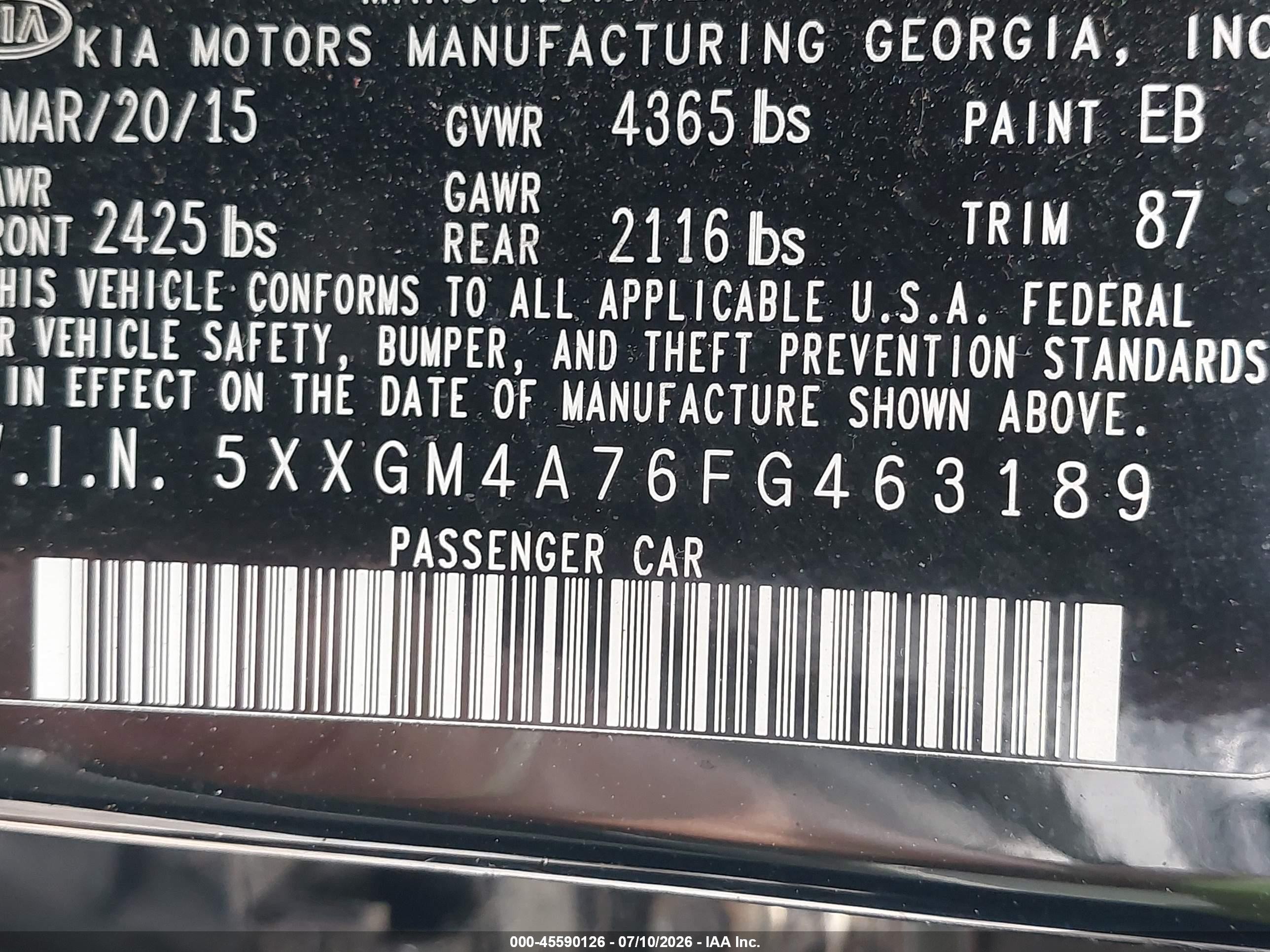 2015 Kia Optima Lx Black vin: 5XXGM4A76FG463189