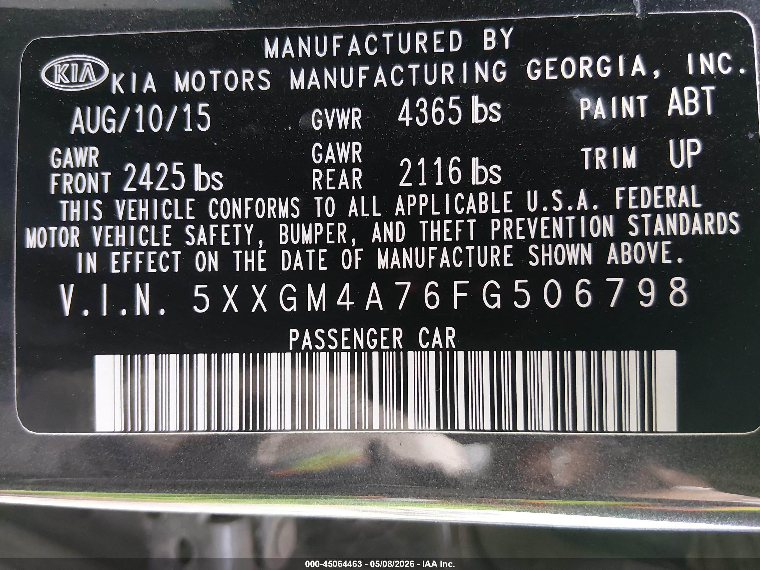 2015 Kia Optima Lx Gray vin: 5XXGM4A76FG506798