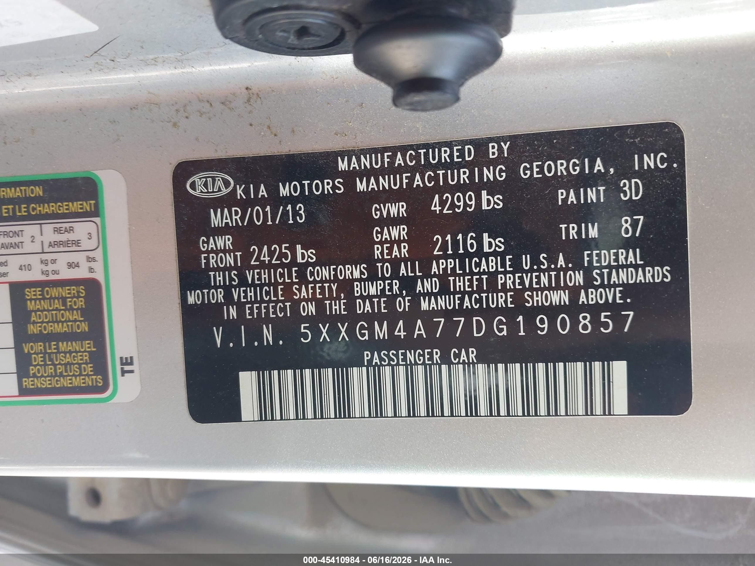 2013 Kia Optima Lx Серебряный vin: 5XXGM4A77DG190857
