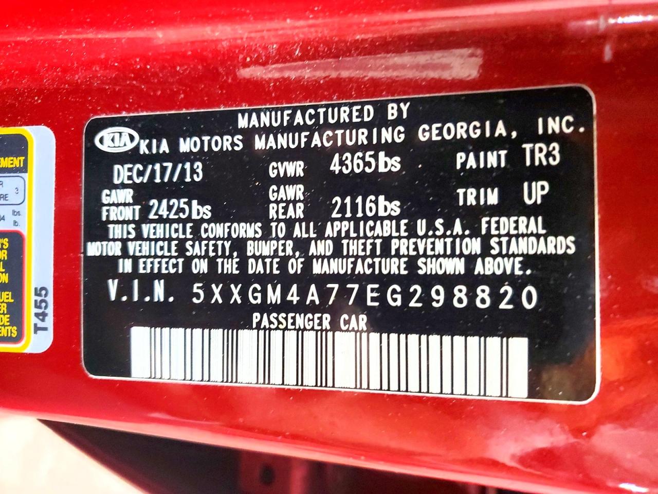 2014 Kia Optima Lx Red vin: 5XXGM4A77EG298820