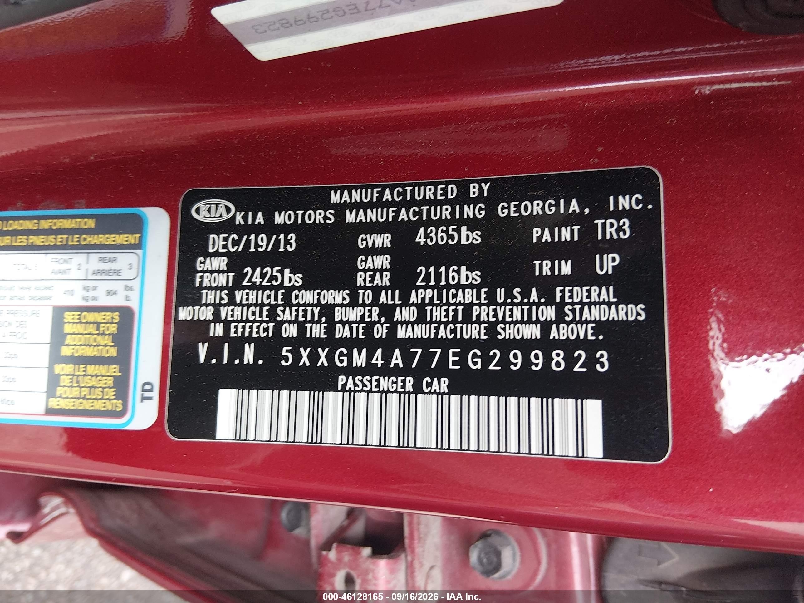 2014 Kia Optima Lx Red vin: 5XXGM4A77EG299823