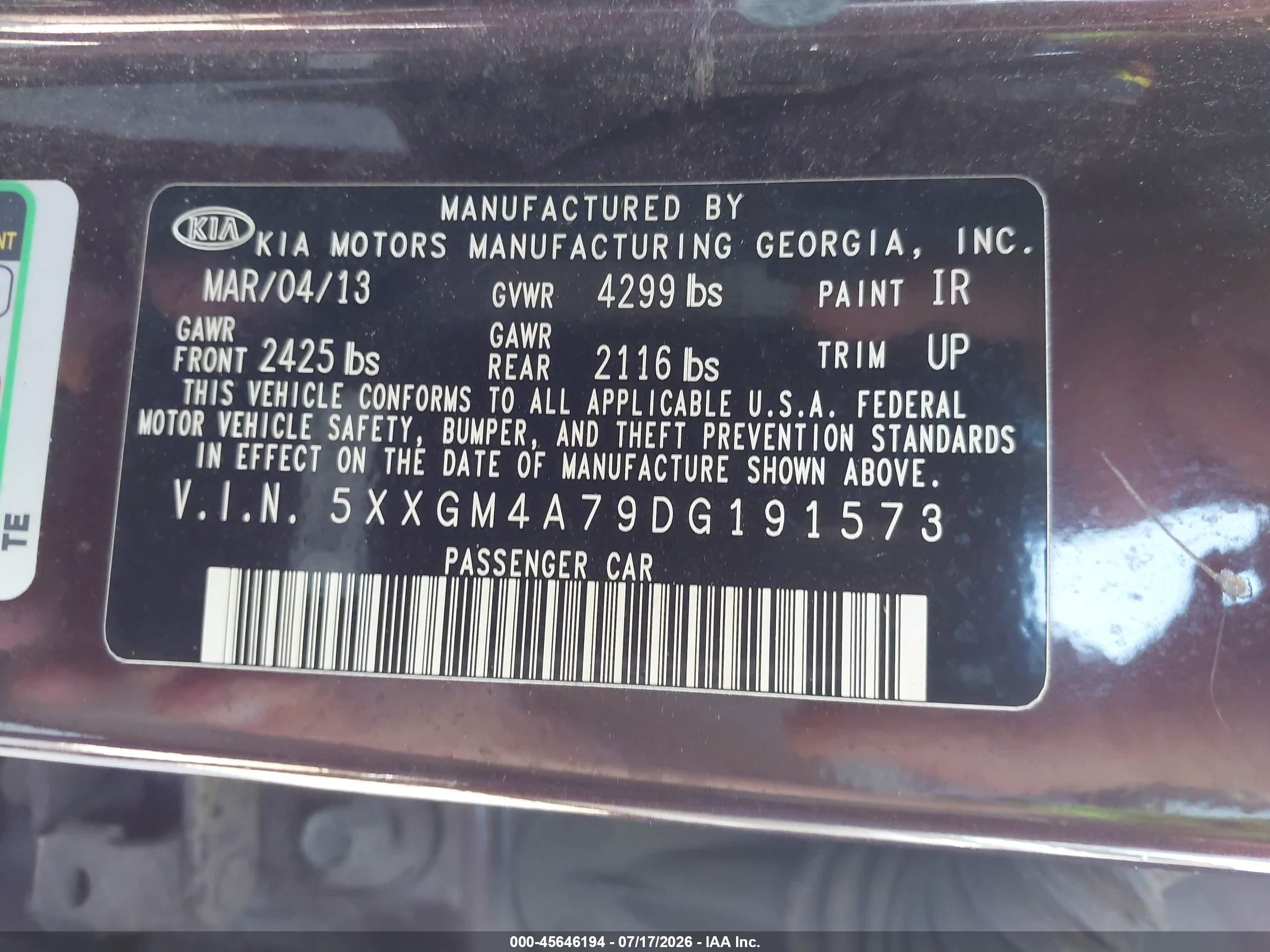 2013 Kia Optima Lx Maroon vin: 5XXGM4A79DG191573
